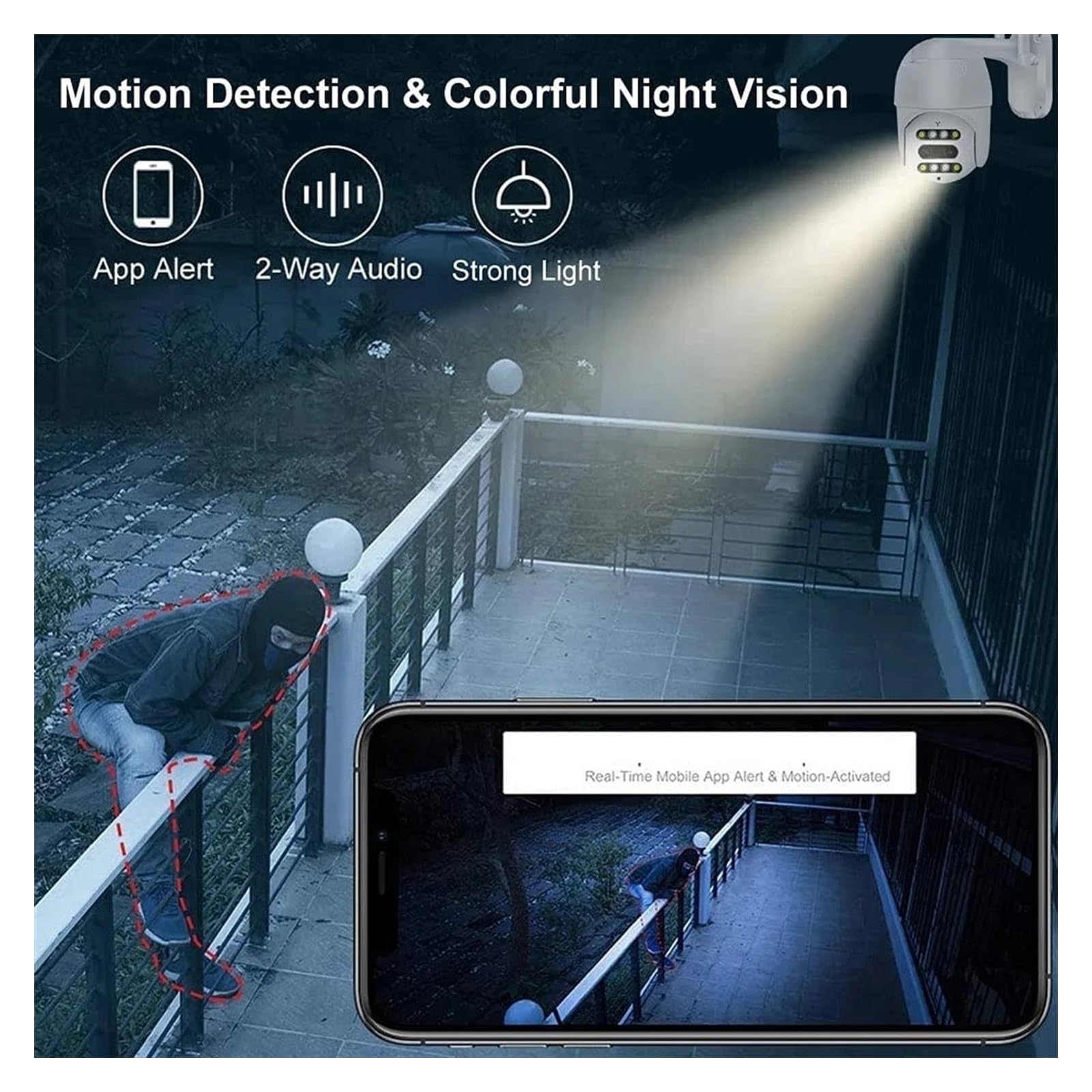 Kamery bezpieczeństwa, 4K 8MP Podwójna soczewka Kamera PTZ z 8-krotnym zoomem do nadzoru bezprzewodowego wykrywania ludzi do użytku na zewnątrz (8 MP Aparat Add 64G)