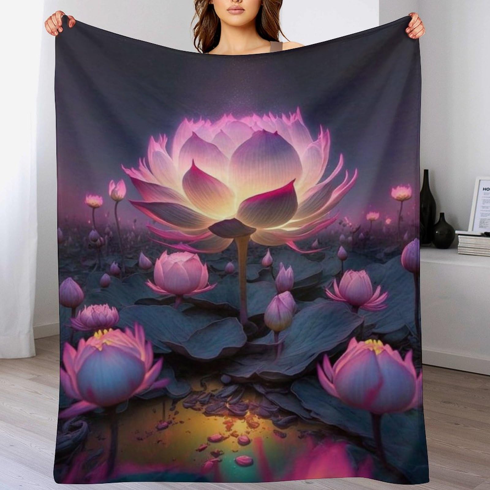 Plaid flanelle lotus couverture douce pour soirées cocooning au salon