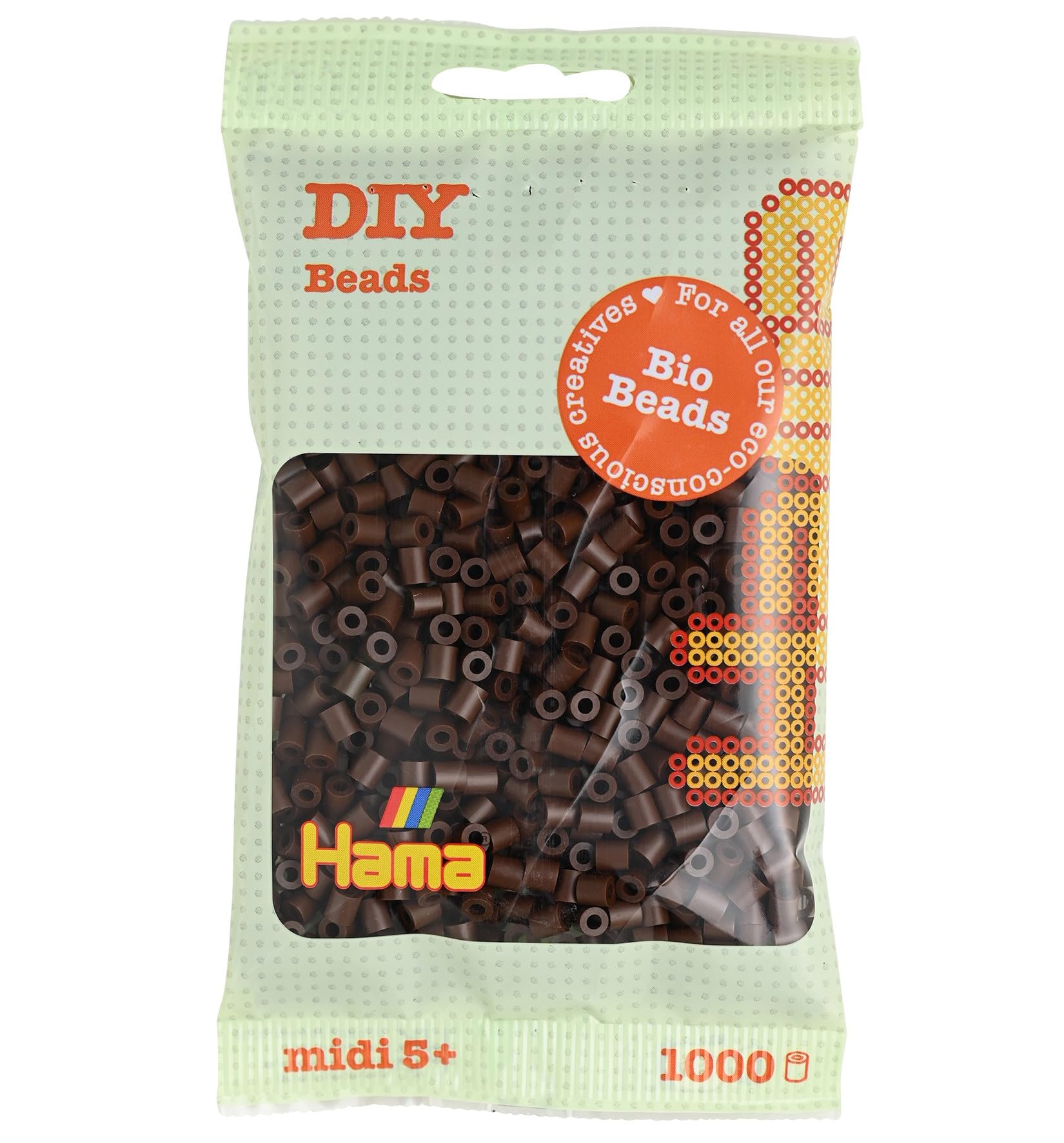 Hama Midi Bio Beads Bag | Approx. 1000 Fuse Beads | Mosaic Decoration Arts & Craft for Creative Children Ages 5+ | Brown — image 1