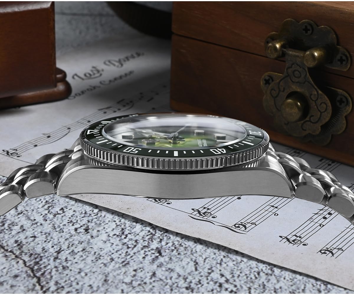 Orologio da immersione automatico San Martin, quadrante verde, acciaio inossidabile 316L, cassa 37,5 mm, movimento 9015 resistente all'acqua 200 m, modello SN0148-GX