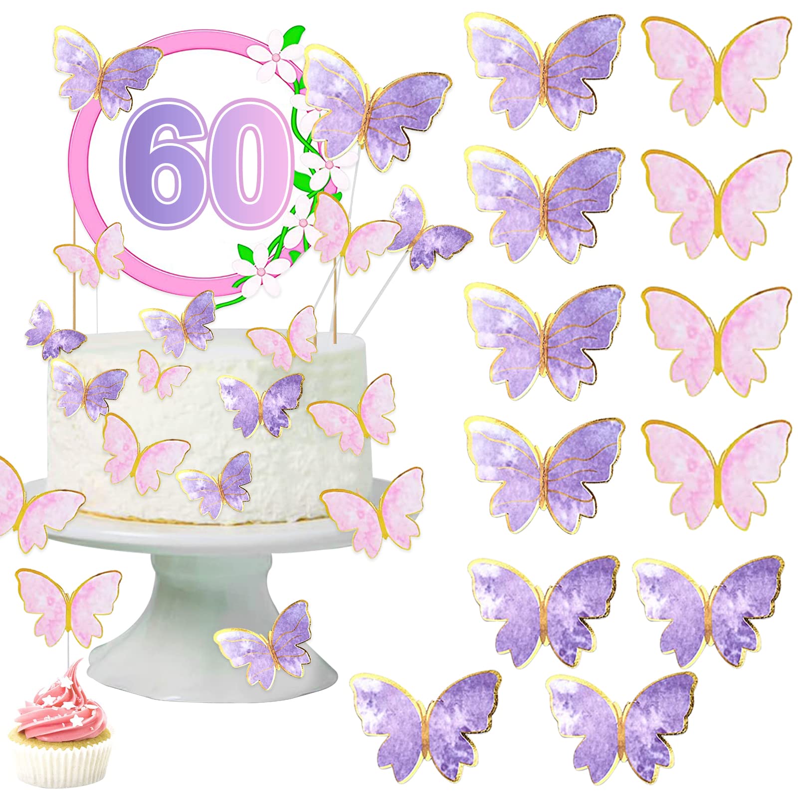 Gyufise 13 Decorazioni Per Torta E Cupcake A Forma Di Farfalla 3D – Glitterate, Rosa Chiaro – Kit Completo Per Feste