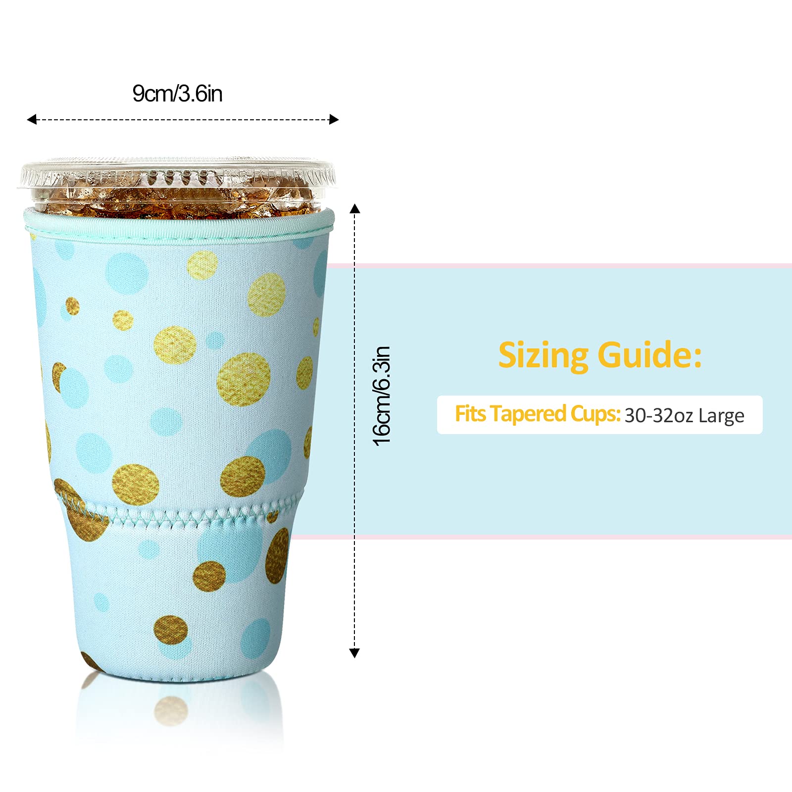6 Stück Wiederverwendbare Kaffeemanschetten - Neopren, Marmor-Design, Für Becher Bis 880 Ml, Maschinenwaschbar