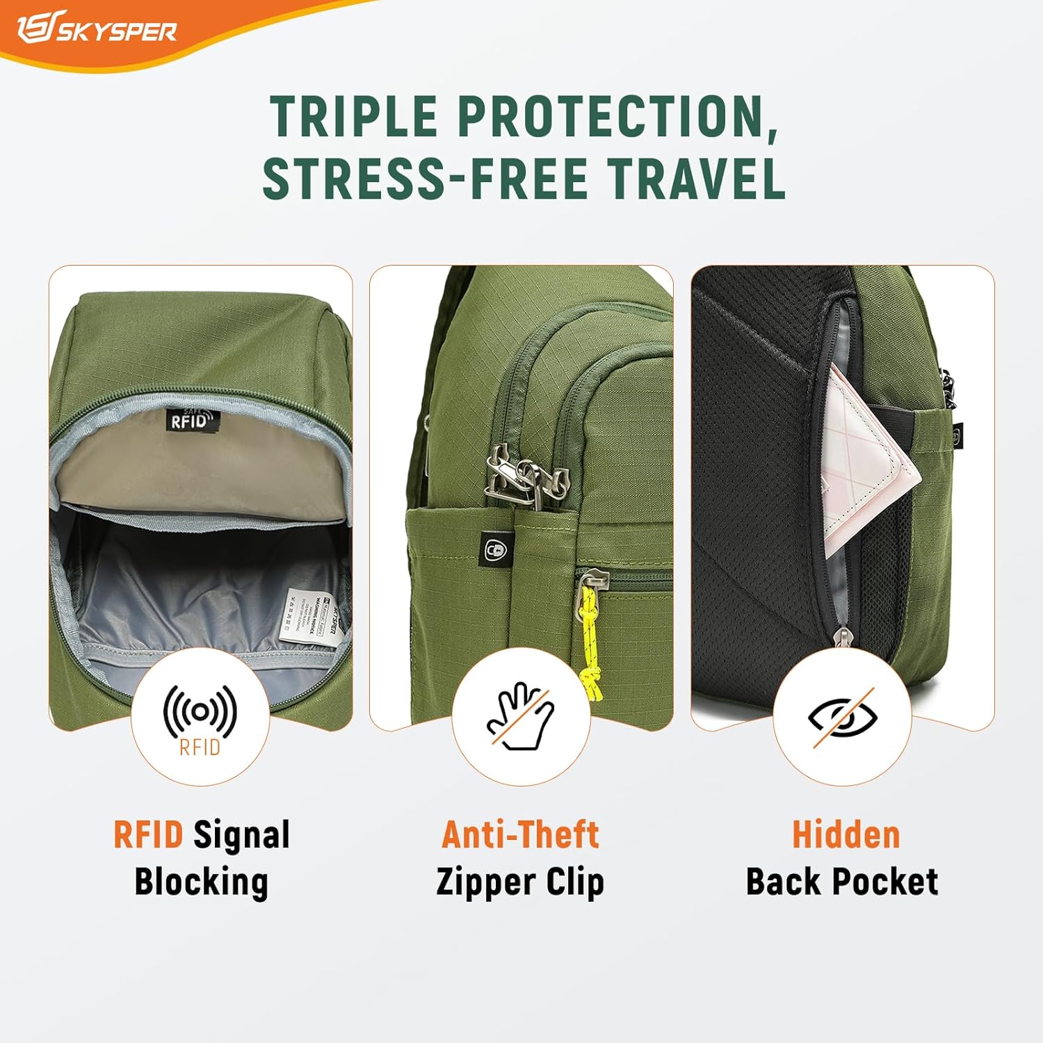SKYSPER Sling Bag RFID Anti-Theft Crossbody Bag Recycled Travel Cross Body Bag Shoulder Sling Daypack - Image 2