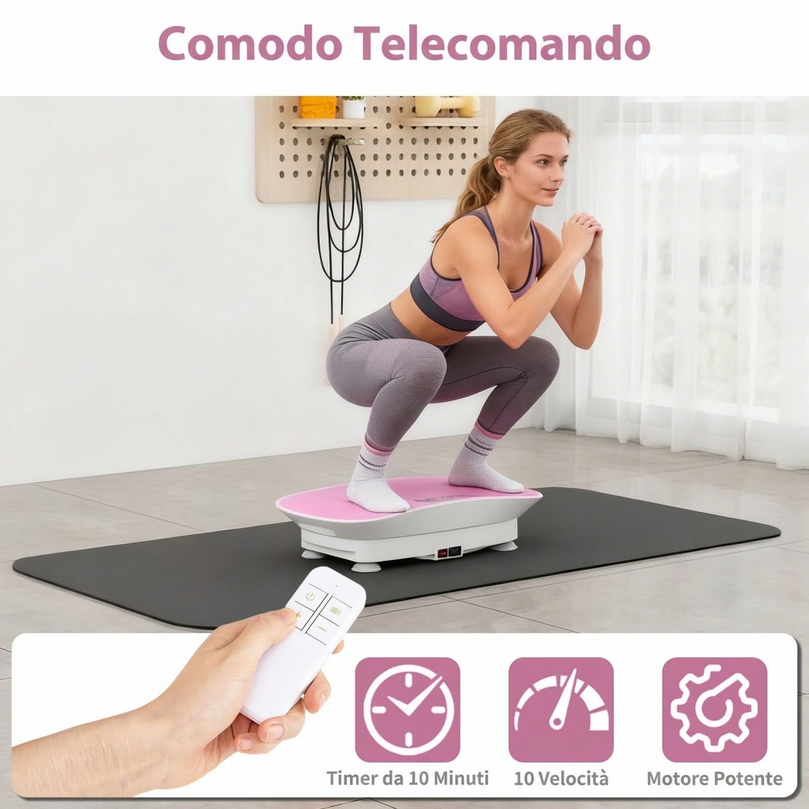 GYMAX Pedana Vibrante Dimagrante con 10 Livelli di Intensità e Timer da 10 Minuti, Schermo con Durata dell'Esercizio, Piattaforma Vibrante con Telecomando per Allenamento a Casa