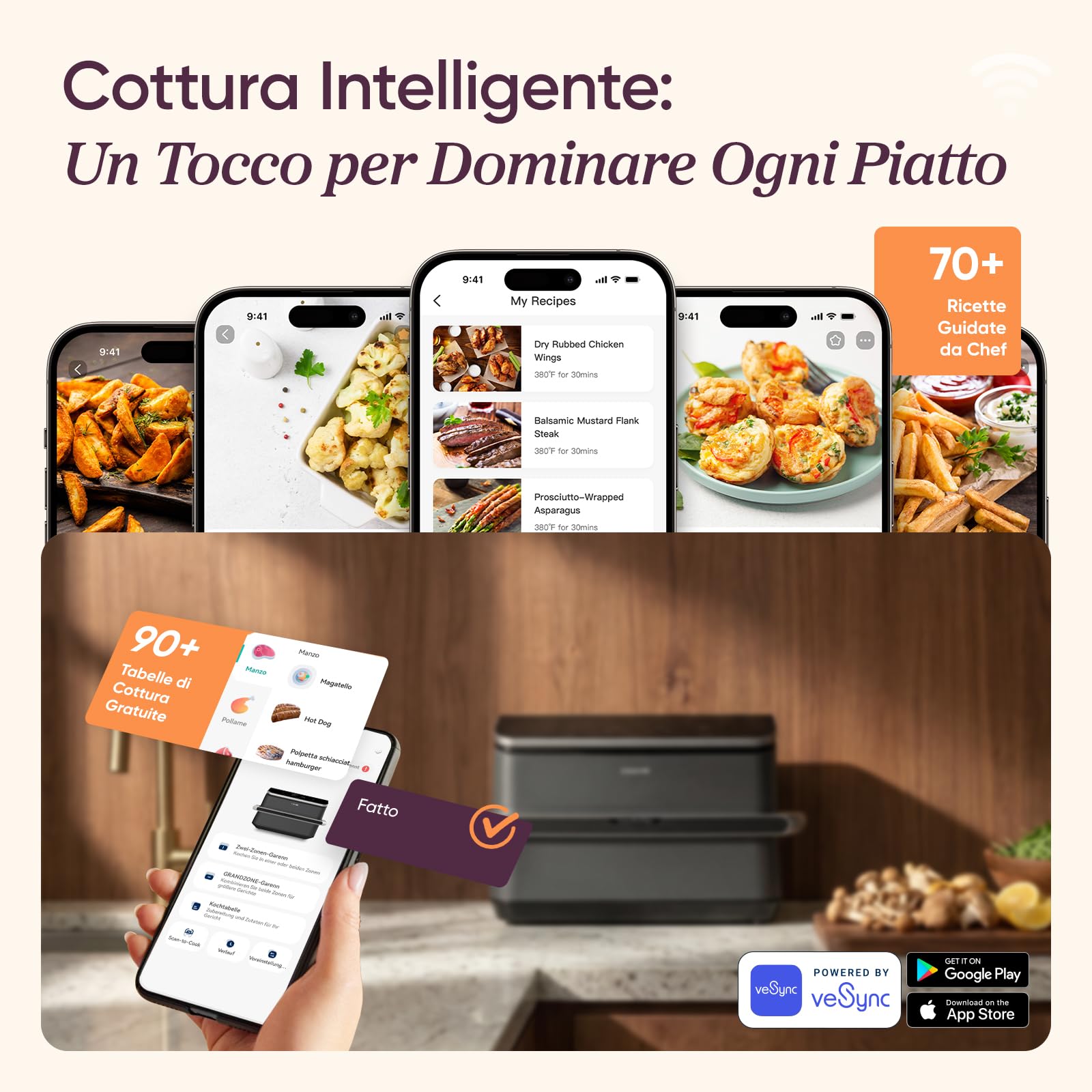 COSORI Friggitrice ad Aria 10 Litri, 7 in 1 Doppia Resistenza TwinFry con Doppio Cestello 5L+5L e Separatore Rimovibile, 2800W Air Fryer WiFi, 40-240℃, 70 Ricette Online, TF-102S