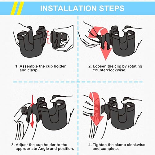 Miniatura 7 de JINKEY Soporte universal de doble taza de rotación de 360 para cochecito de bebé, ajustable 2 en 1 doble soporte para cochecito para bicicleta,