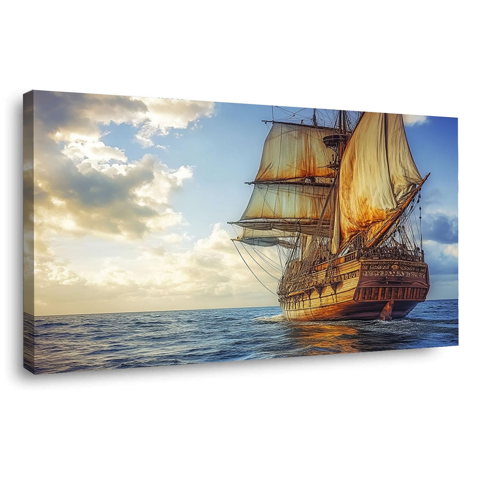 WIKEO Beach Pictures on Canvas Wall Art Ocean Landscape Painting Modern Prints Seaview Landscape Artwork - for Living Room Bedroom Home Office Wall Decoration(Brown 5)-50x100cm Framed