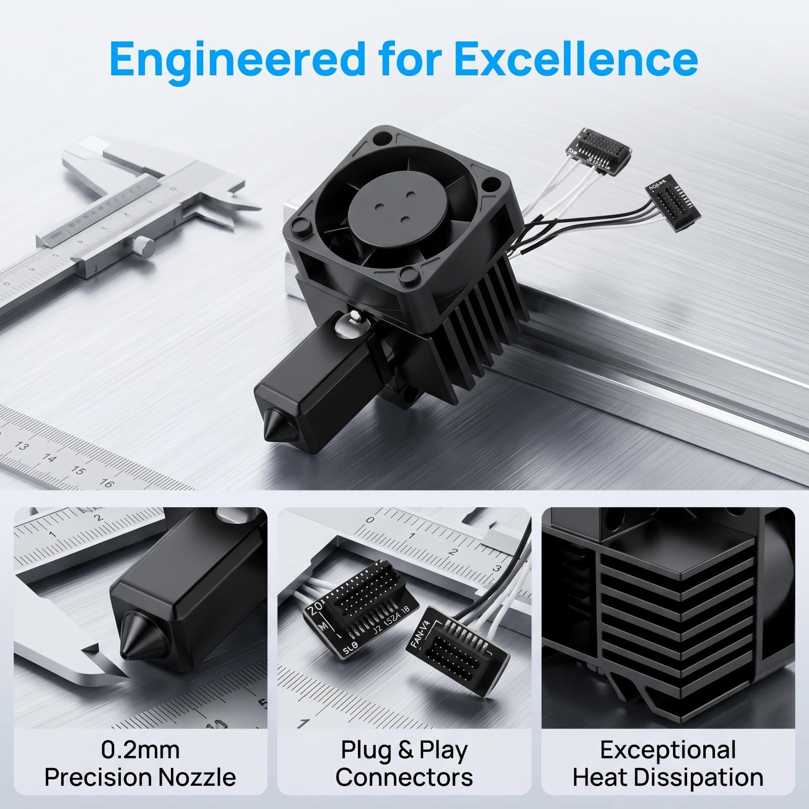 Tête d'Impression Complète 0.2mm Buse Acier Trempé, Compatible avec P1S P1P Imprimante 3D, Kit Tout-Métal avec Chauffage Céramique et Ventilateur
