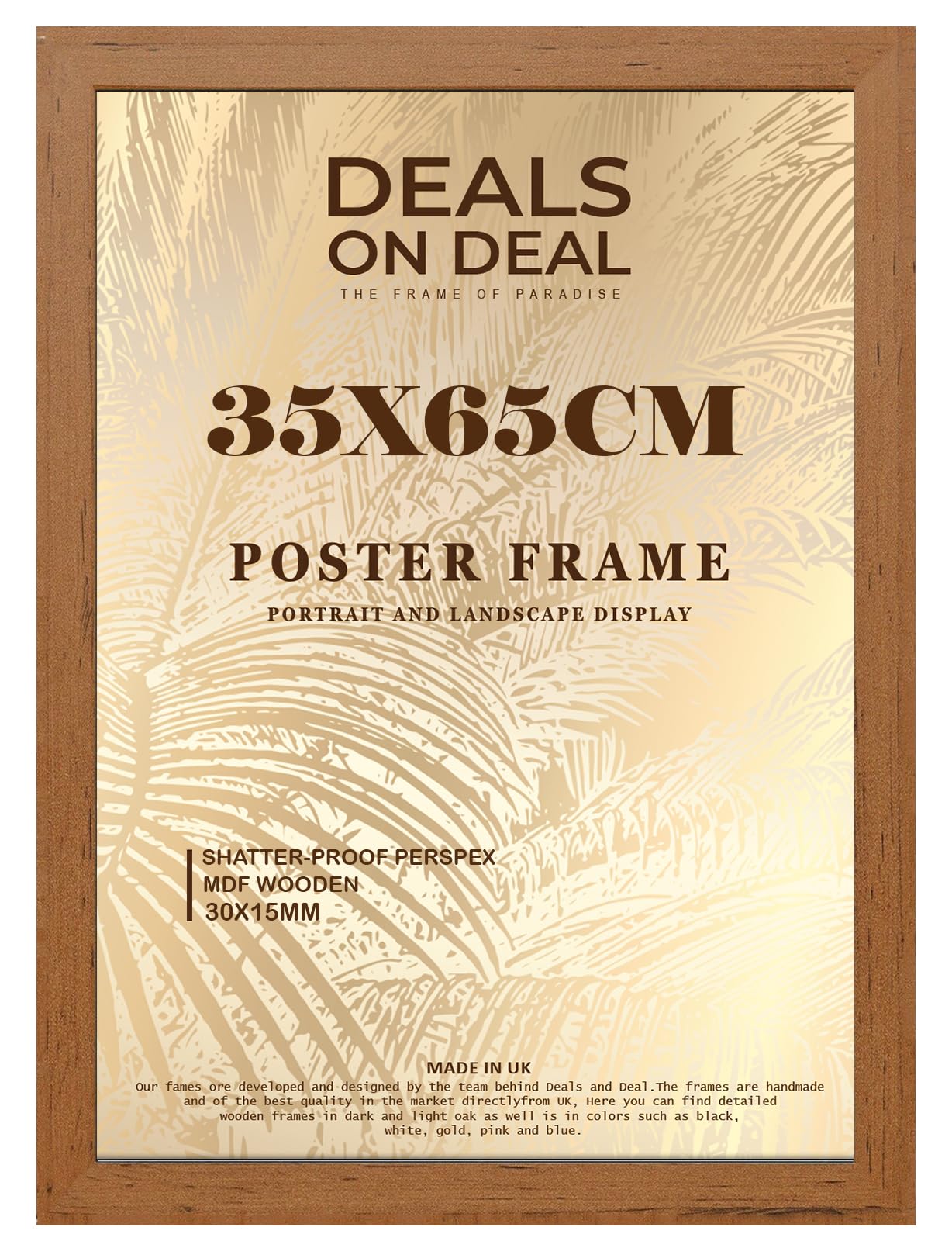 DEALS ON DEAL® Modern Large Poster Frame 35x65cm Mdf Wooden Picture Frames 65cm x 35cm for Jigsaw Puzzles/Shatter-Proof Front Vertical/Horizontal Mounting For Home & Office Décor-Walnut