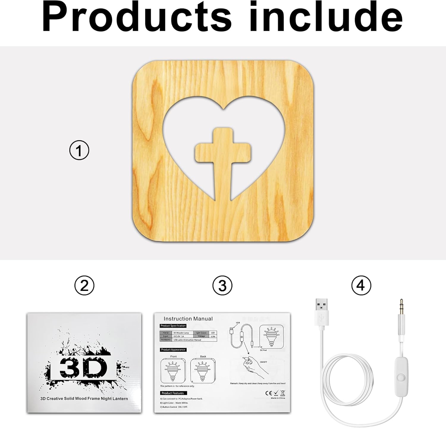 WLHONG Easter Decor Cross Night Light, Jesus 3D Wood Bedside Lamp, Heart Shaped LED Small Lights, Christian Gifts for Women, Unique Home Pray Room Decor Creative Lighting