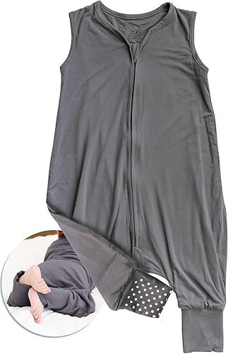 Nyte Nyte Baby 0.5 TOG - Saco de dormir de bambú gris con pies y agarre antideslizante transpirable de verano - Saco de dormir sin mangas para