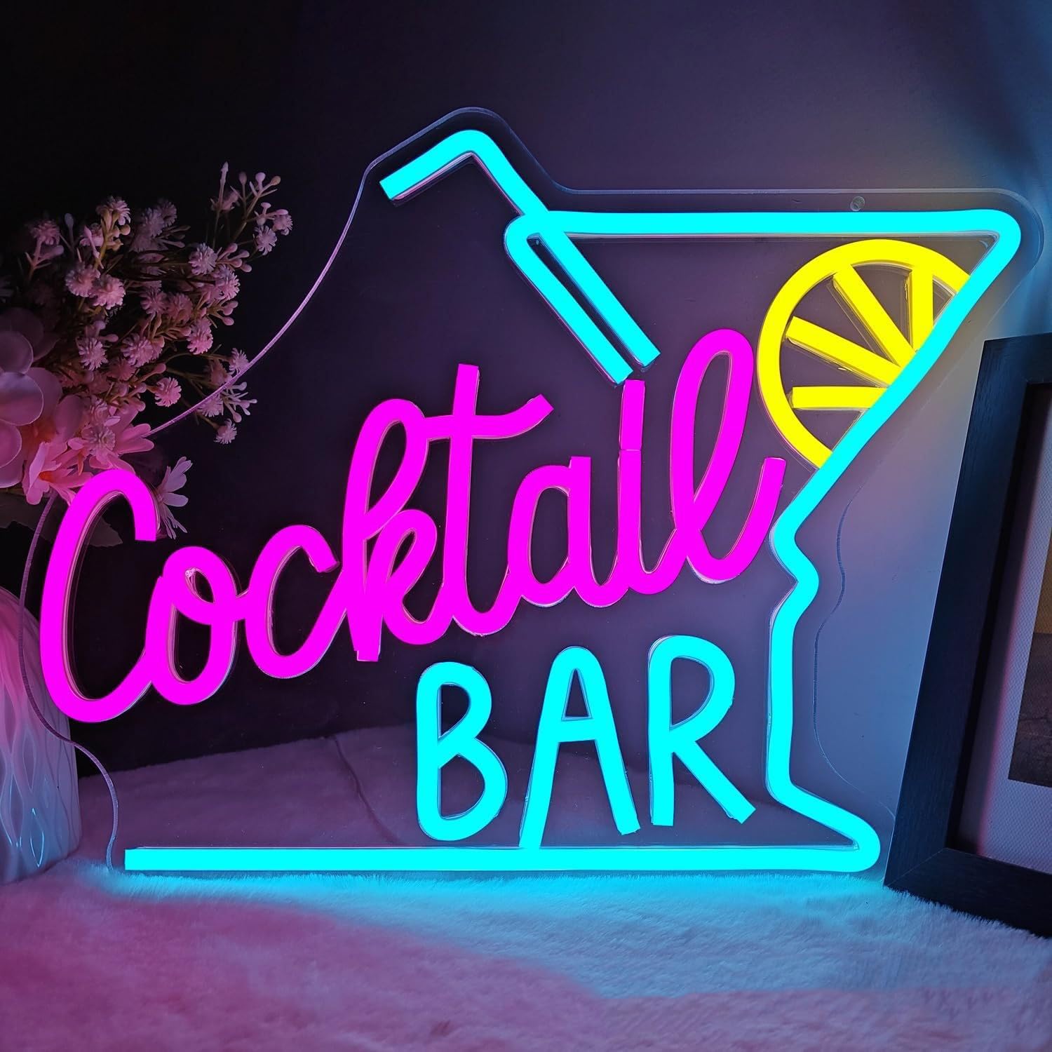 Custom Cocktail Bar Neon Sign, Personalized LED Light for Home Bar Man Cave Party Decor, Colorful Martini Glass Wall Lamp, Unique Pub Bar Decoration
