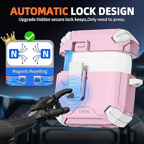 Miniatura 4 de Inesore Funda compatible con AirPods 4 con soporte para teléfono y kit de limpieza, compatible con MagSafe, bloqueo automático magnético para