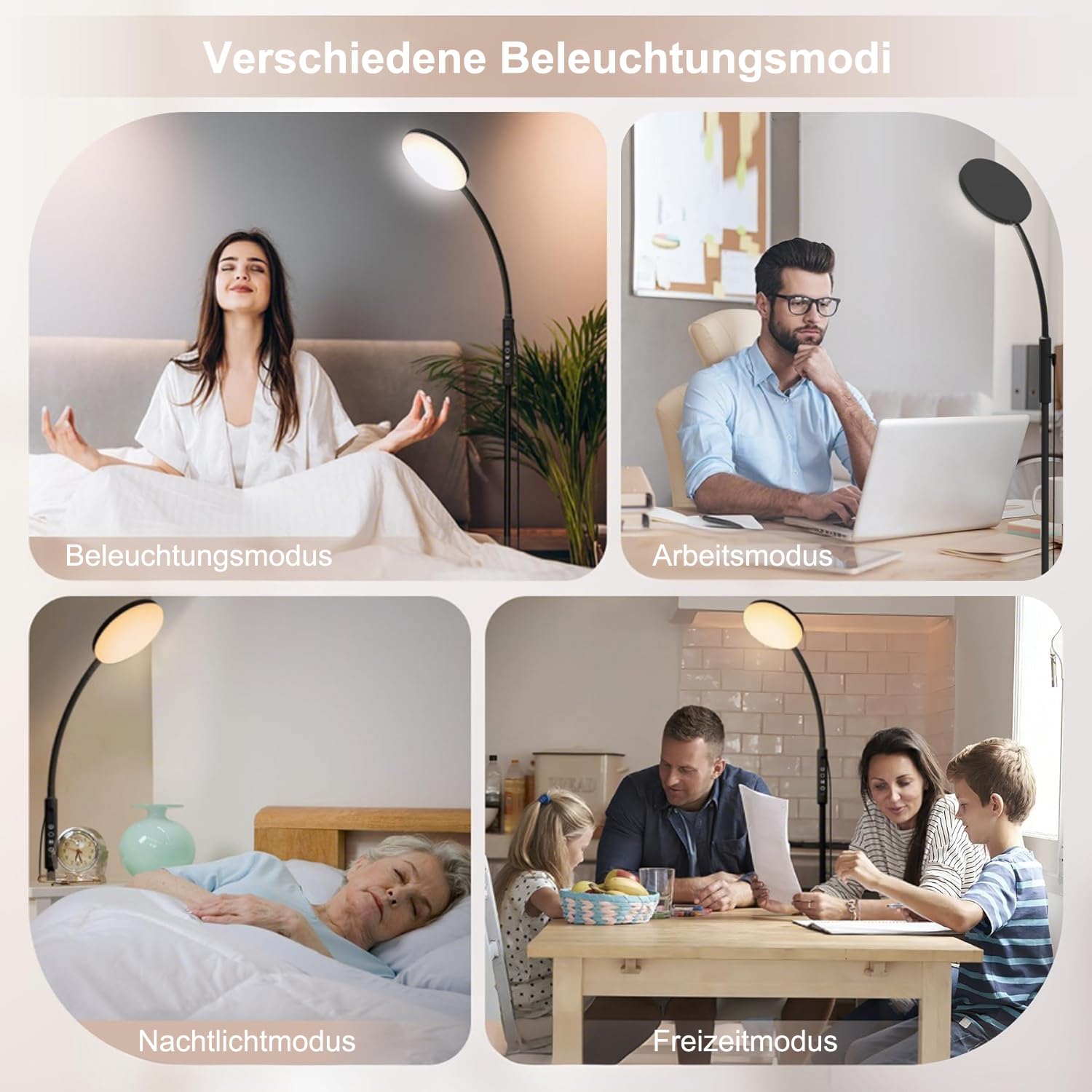 LED Stehlampe Dimmbar mit Fernbedienung, 20000 Lux Tageslichtlampe gegen Winterblues, 1700K-6000K Leselampe mit Timer & Flexibler Schwanenhals, 165cm Stehleuchte für Wohnzimmer, Schlafzimmer & Büro