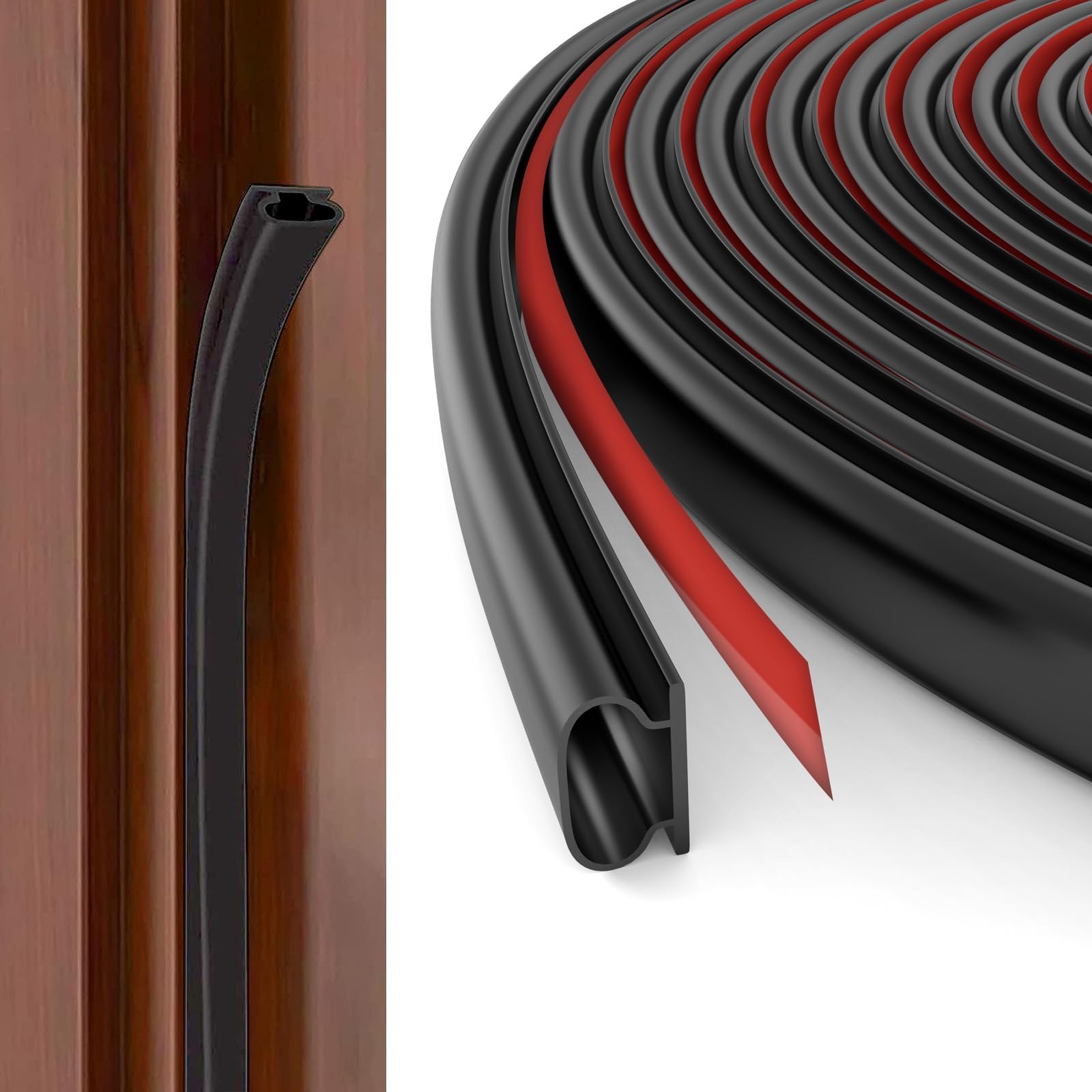 Hejo Rubber Door Seal Strip D-Shape, 6m Black Rubber Weather Stripping, Self-Adhesive Waterproof Draft Excluder Tape for Doors, Easy Cut to Size and Ideal to Seal Gap from 2.5mm to 6mm