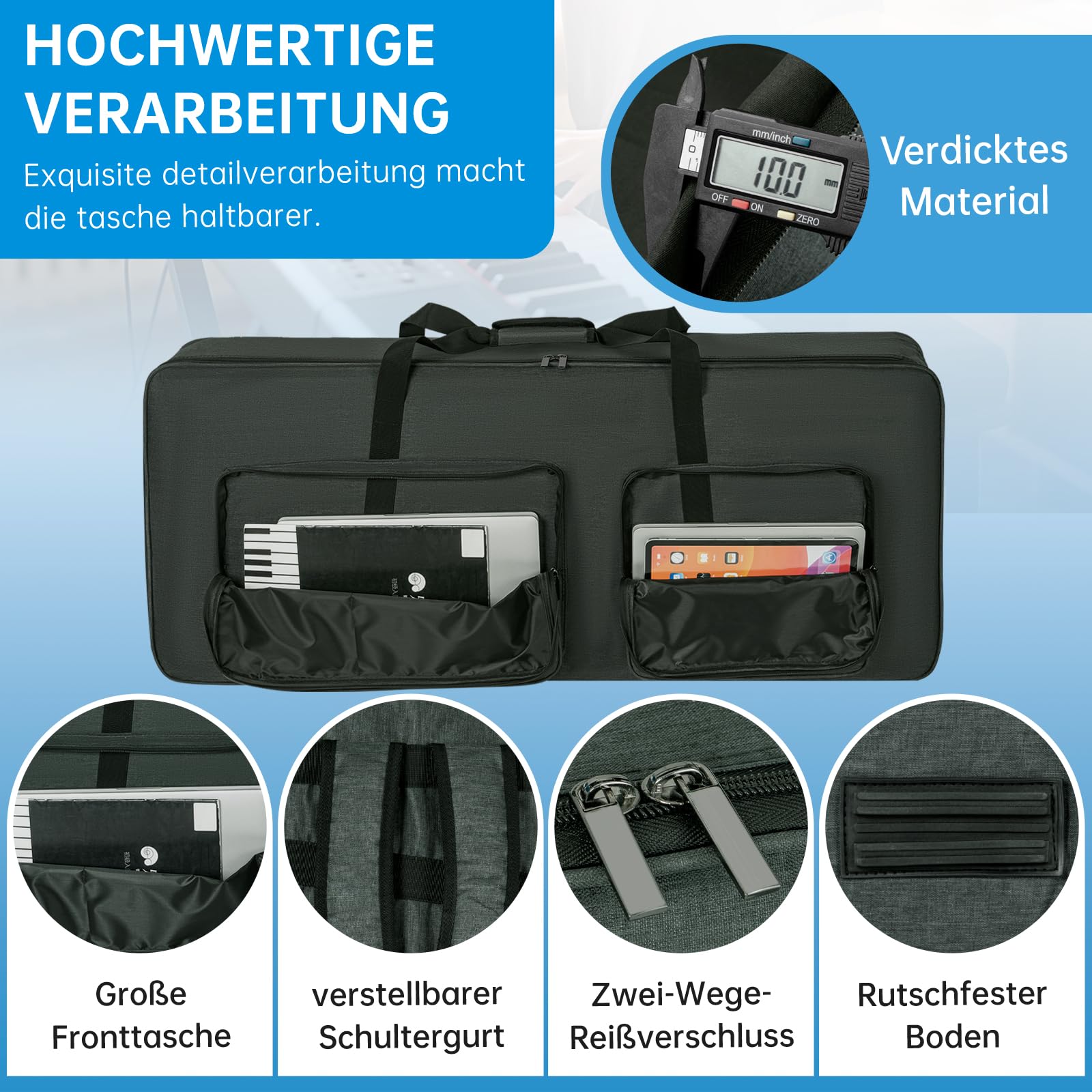 OUUTMEE 61 Bolso para Teclado de 107 x 45 x 16 cm, Funda para Piano de Teclado con Dos Maneras de Llevarlo, Funda de Piano de Teclado de 600D Oxford Resistente al Agua