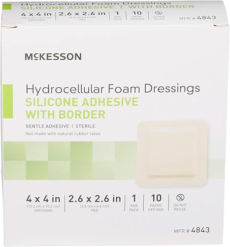 Miniatura 8 de McKesson Apósitos de espuma hidrocelular, estériles, adhesivo de silicona con borde, dimensión 4 x 4 pulgadas, almohadilla de 3 x 3 pulgadas, 10