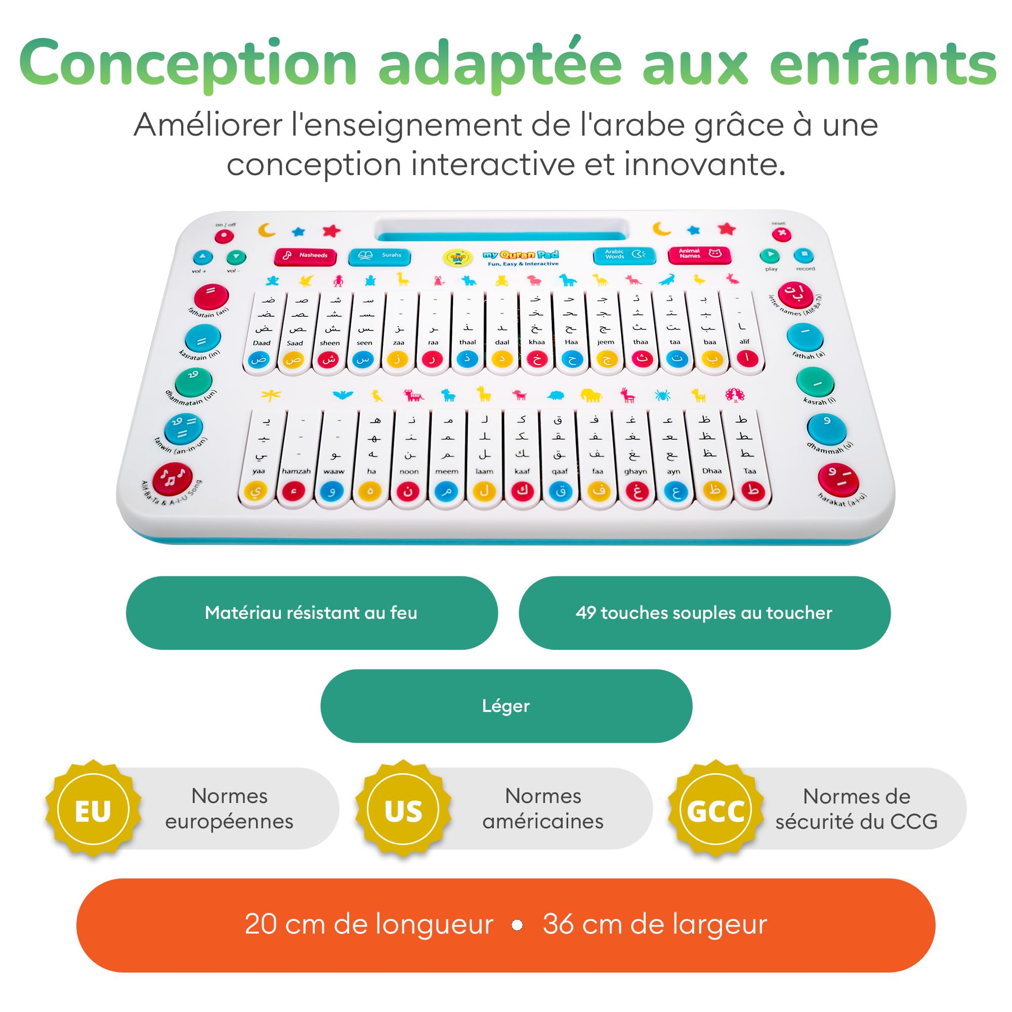 My Salah Mat Jouet Enfant 2 Ans et Plus - Mon Quran Pad interactif pour Enfants, Piano pour Apprendre l'arabe avec Alphabet, Animaux et Plus Encore - Jeux éducatif pour Enfants de 2 Ans