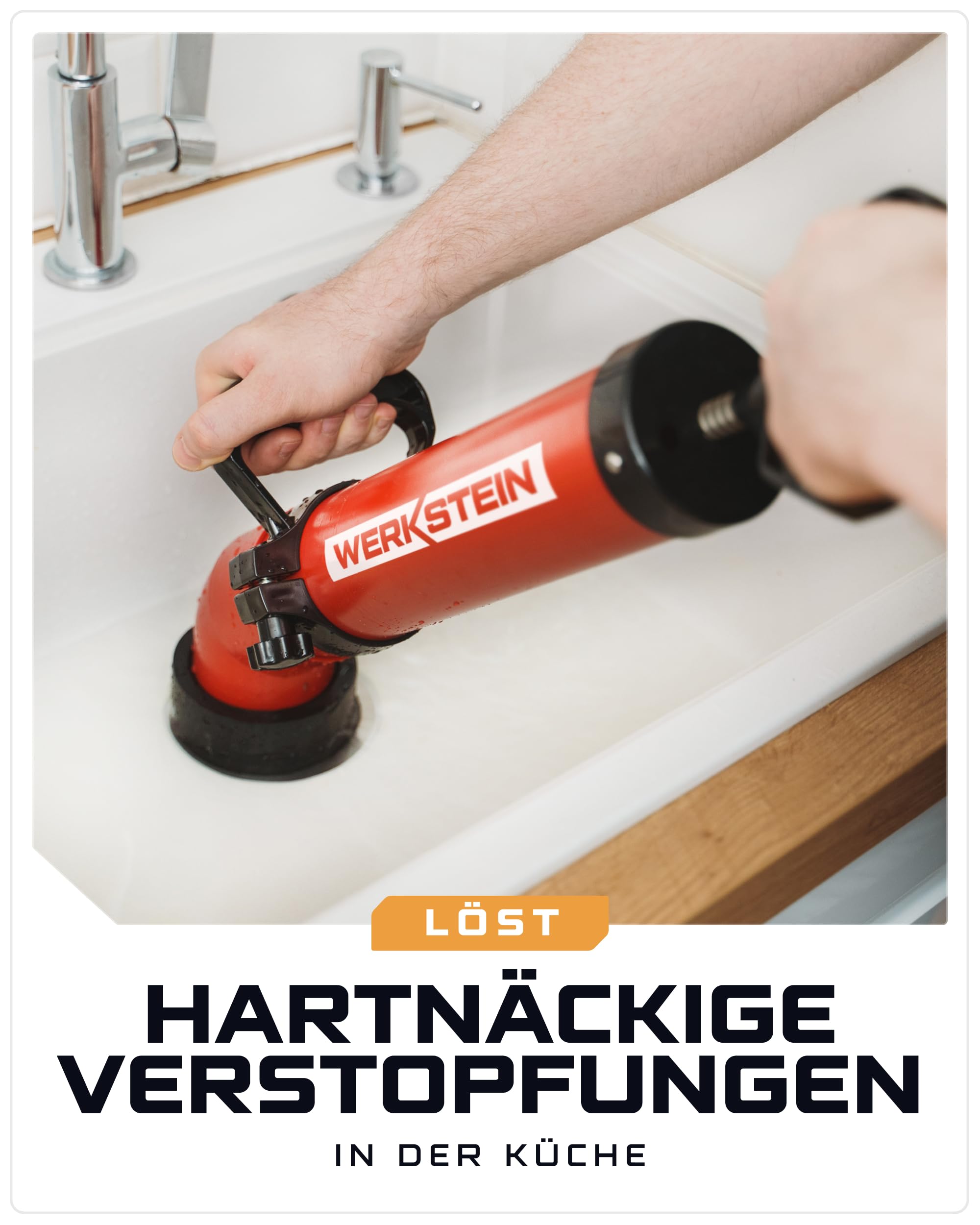 WERKSTEIN Rohrreinigungspumpe I Hochdruck Abflussreiniger zur schnellen und effektiven Rohrreinigung in Bad, Küche und WC I Made in Germany I Rohrreiniger Abflussreiniger Pumpe Rohrreiniger Druckluft