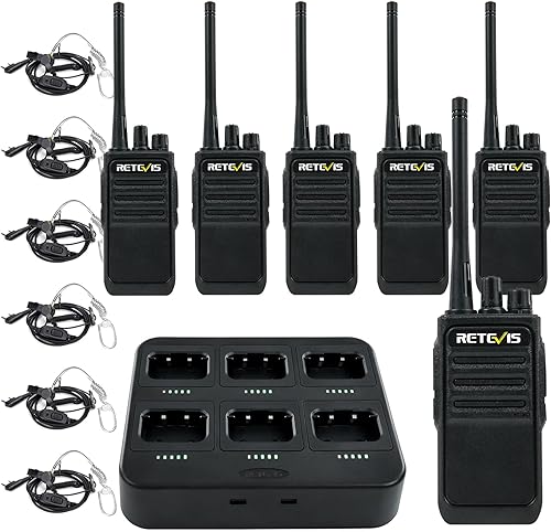 Retevis Walkie Talkies RT17 para adultos, Walkie Talkies resistentes con auricular, con cargador multibanda de 6 vías, radio de 2 vías de largo