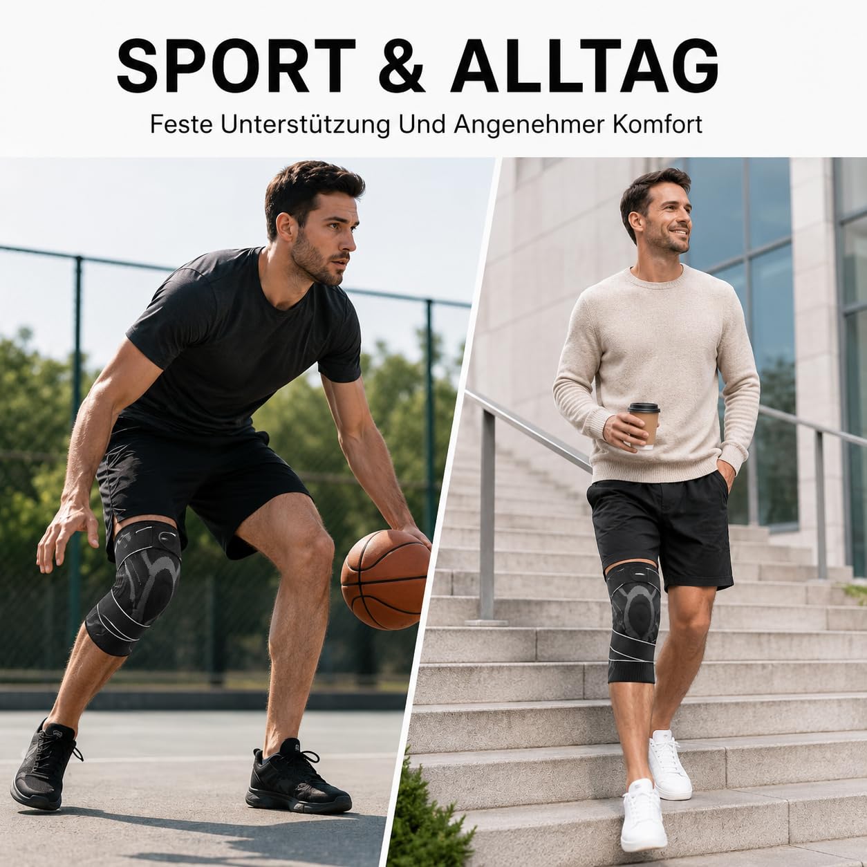 Anaconda Knee Brace Mit Drehverschluss, Einstellbare Kniebandage Mit Seitlichen Federn und Gel Patella Polster, Rutschfeste Kompressionsbandage Für Sport und Alltag (Schwarz,L)