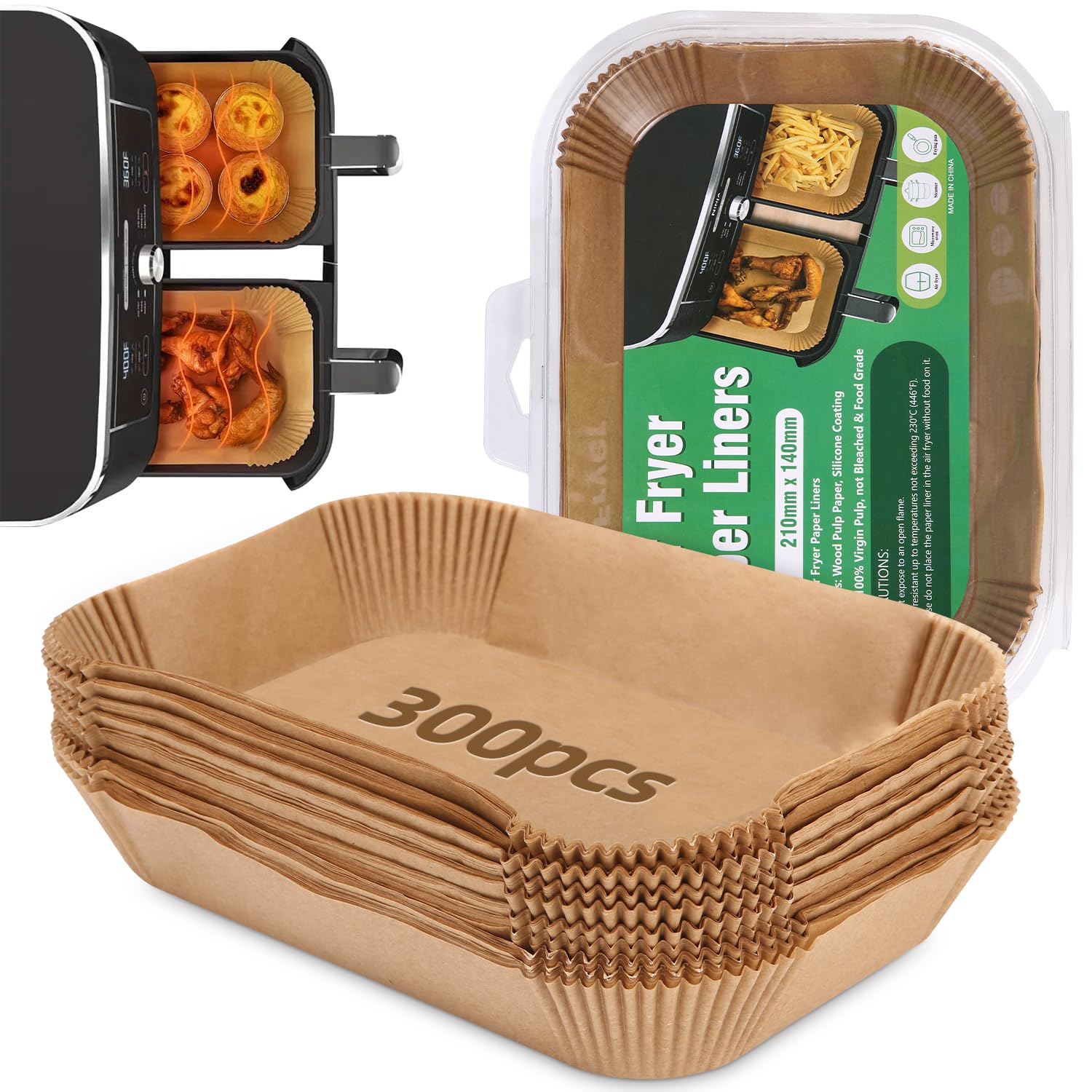 Papel para Freidora de Aire Dual Zone Compatible Freidora de Aire,Rectangular Papel de Horno,Papel Pergamino Forro Antiadherente Papel