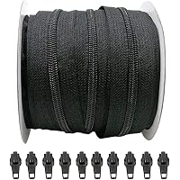 JYC Creative 20 Metri di Chiusure Lampo in Nylon n.3 + 25 Cursori Automatici Tiretti in Metallo, Cerniera per Cucire su Vestiti e Tessuti, Verde 3075