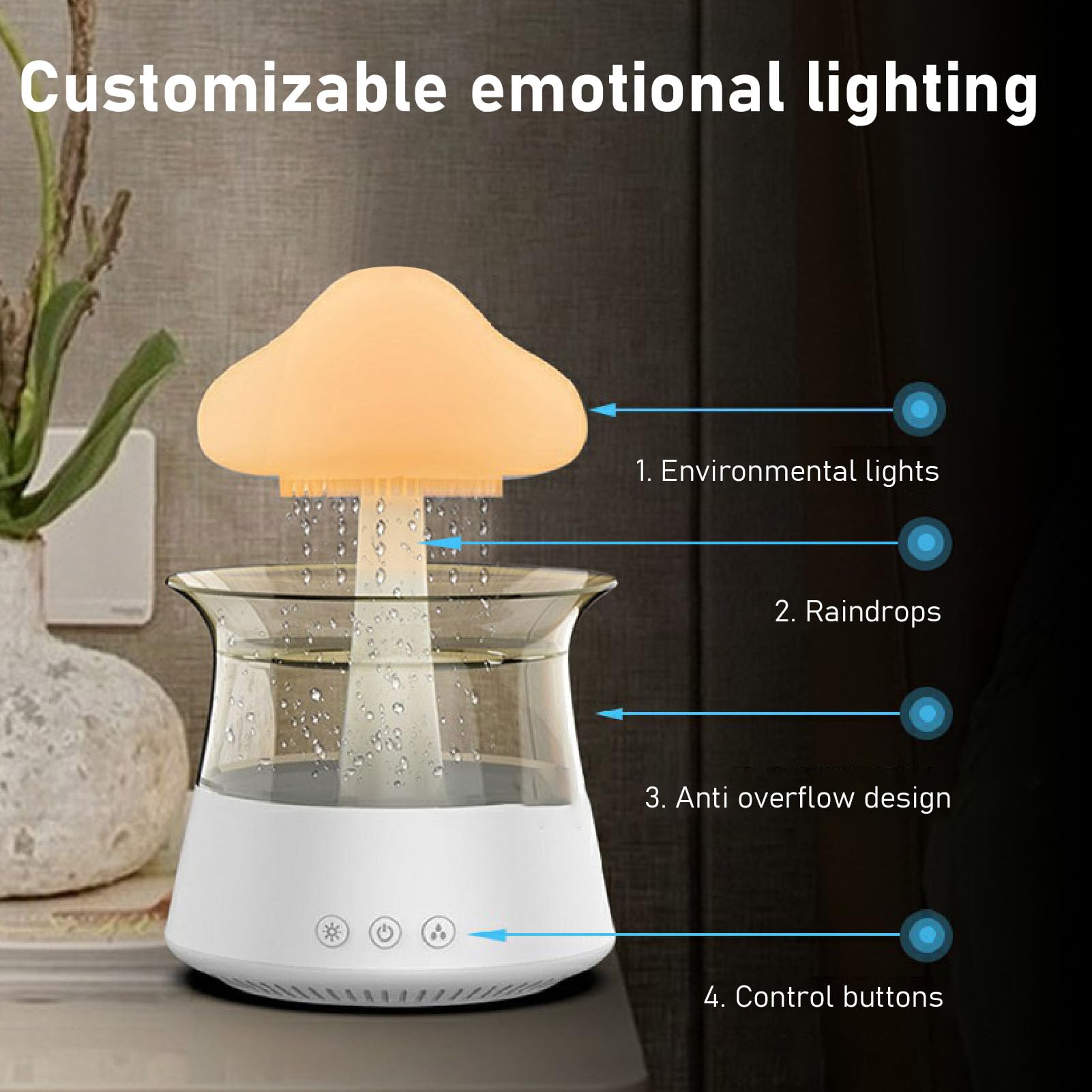 Umidificatore Rain C con Luce Notturna a 7 Colori per Scrivania,