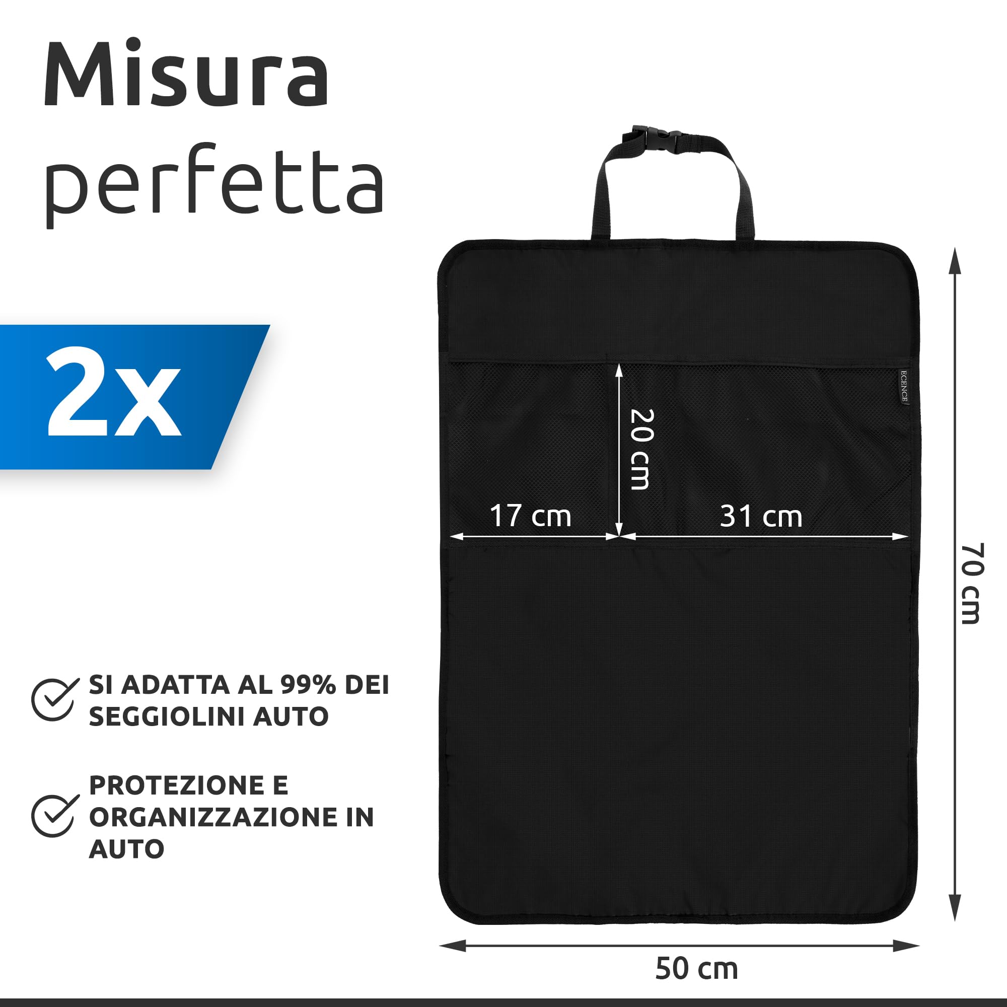Copertura Sedile Auto Bambini ECENCE - Impermeabile, Con Tasche, 50x70 Cm | Organizzatore Auto
