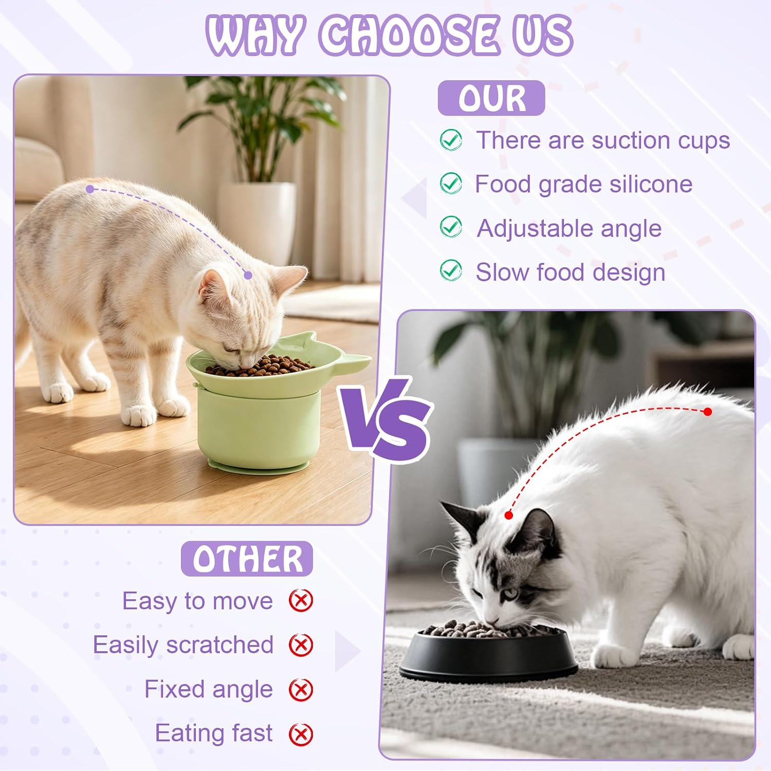 2 Pack Silicone Cat Slow Feeder,Tilted Design with Non Slip Base | Elevated Slow Feeder Bowl,Suitable for Dry and Wet Food, Digestion Anti Vomit,Easy to Clean,for Indoor Cats And Small Dogs