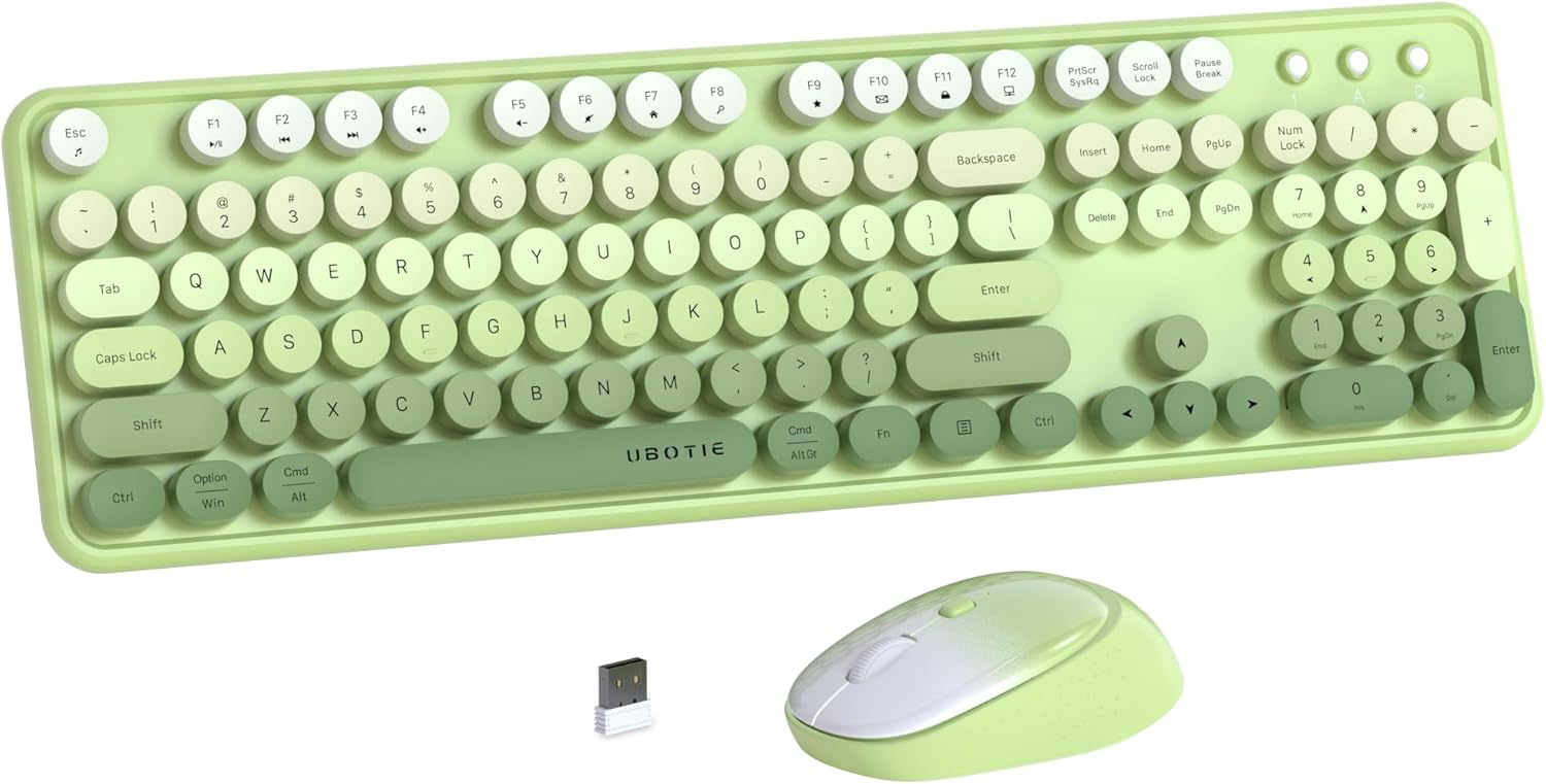 UBOTIE Colorful Computer Wireless Keyboards Mouse Combos, Typewriter Flexible Keys Office Full-Sized Keyboard, 2.4GHz Dropout-Free Connection and Optical Mouse (Rosy Gradient)