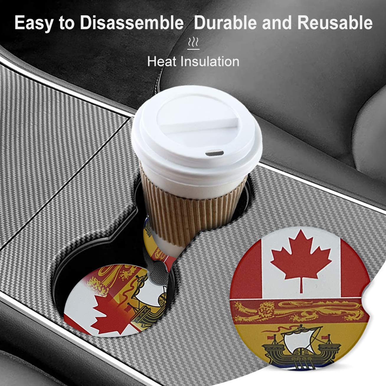 Lot De 4 Inserts Sous-verres Pour Porte-gobelet De Voiture - PVC - Diamètre 7 Cm (2,75 Pouces) - Motif Drapeau Américain - 5