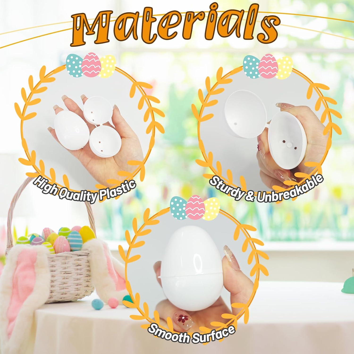 Bvrbaory 50 Pack White Plastic Easter Eggs,2.4 Inch DIY Empty Blank Eggs,Fillable Painting Easter Eggs for Basket Stuffers,Party Supplies,Multi-Item Party Favor Packs