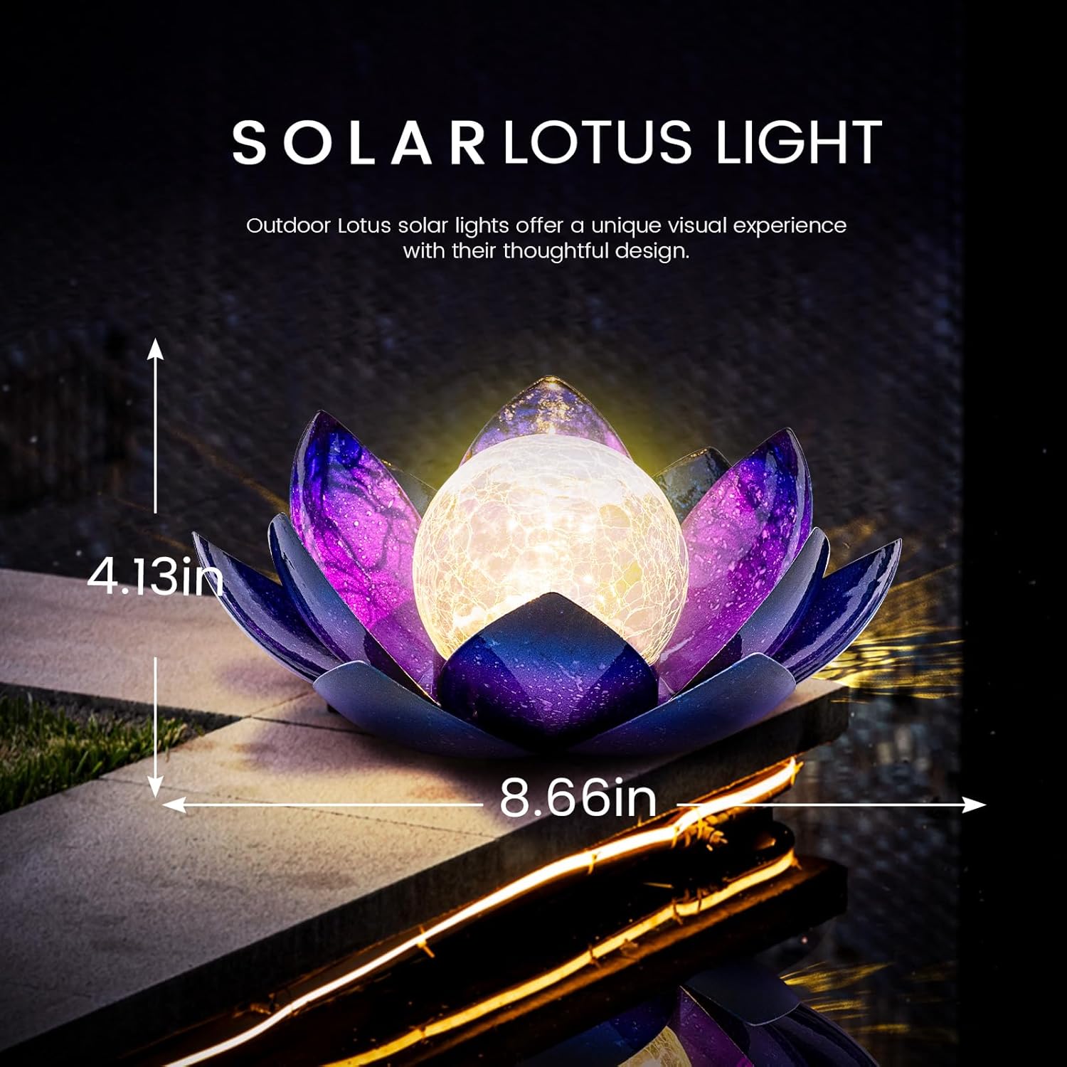 Huaxu Solar Lights Outdoor Decor, Purple Lotus Flower Light, Waterproof LED Crackle Globe Glass Lamp for Garden, Patio, Yard, Porch, Pathway, Ground, Tabletop Gifts for Mom,Women