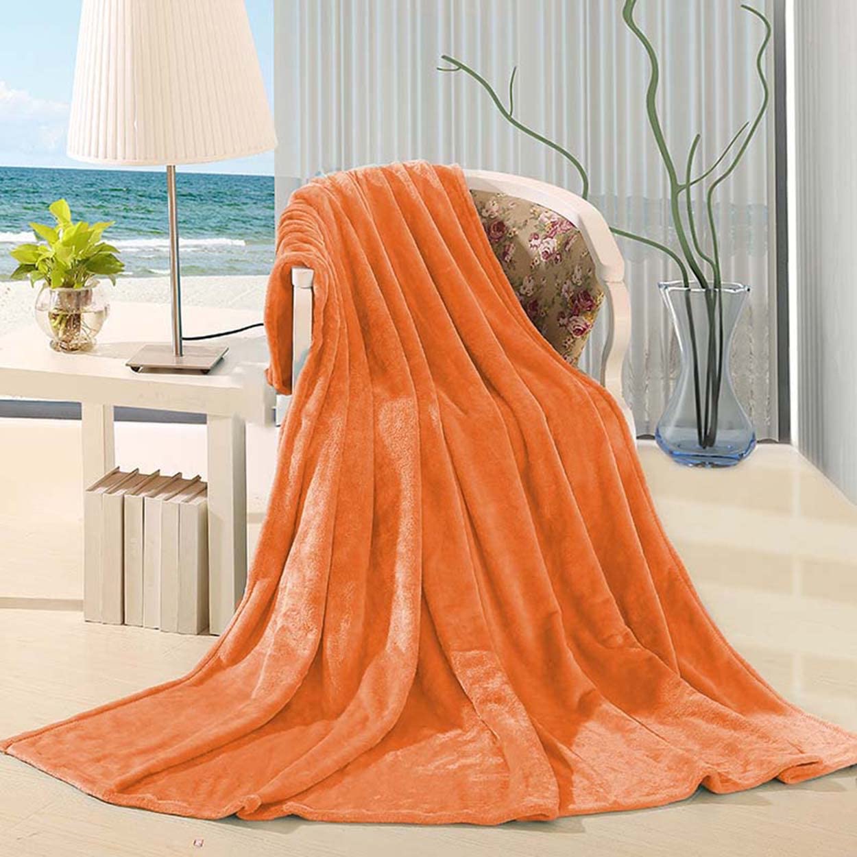Manta de forro polar de coral ultra suave, manta mullida para sofá, manta cálida para casa, oficina, coche, cama, sofá de viaje (200 x 230 cm, naranja)