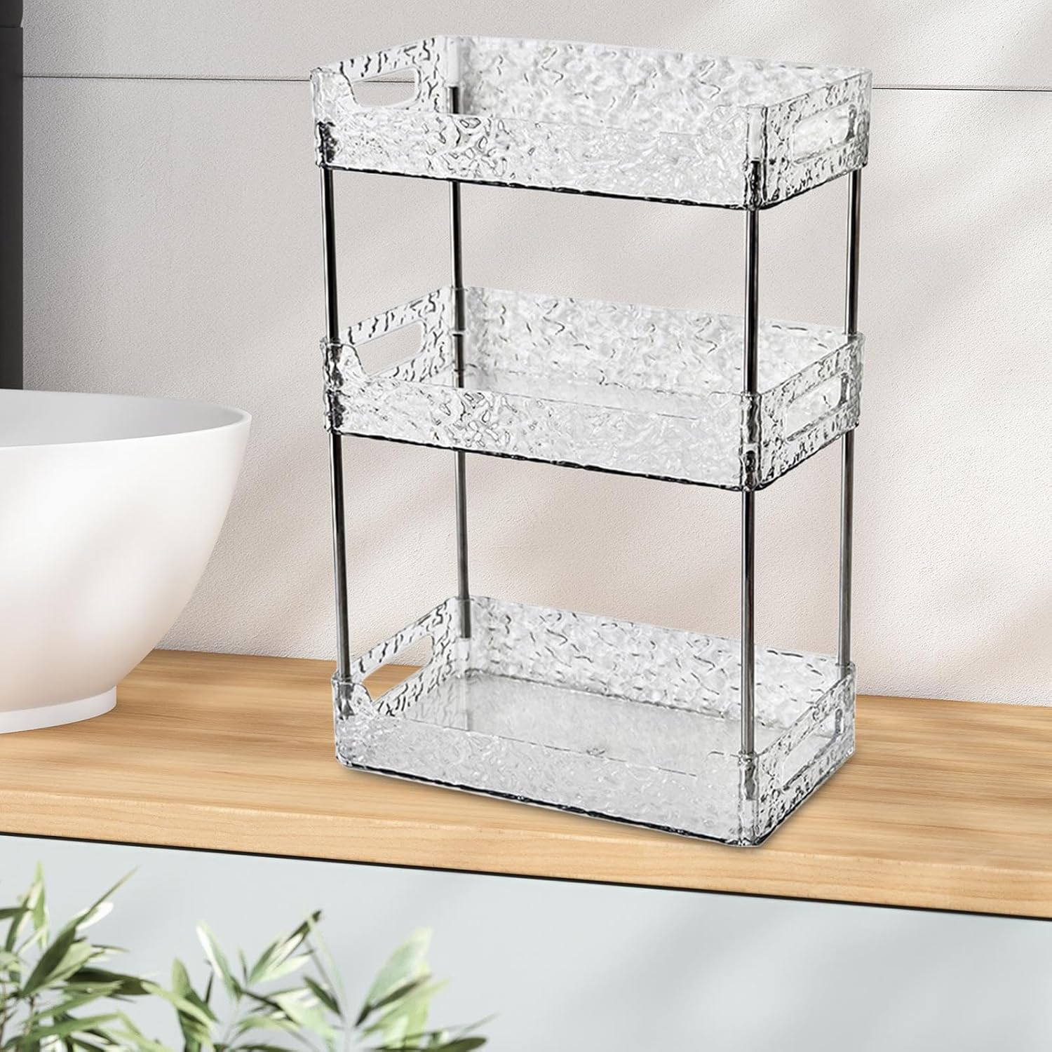 Elegant Bathroom Organizer for Organizing Toiletries and Makeup, Clear White 3 Layer