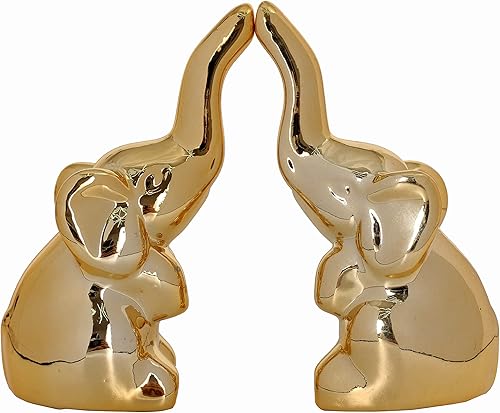 2 estatuas doradas de animales pequeños para decoración del hogar, estatua de elefante de cerámica, estilo moderno, escultura hecha a mano para sala