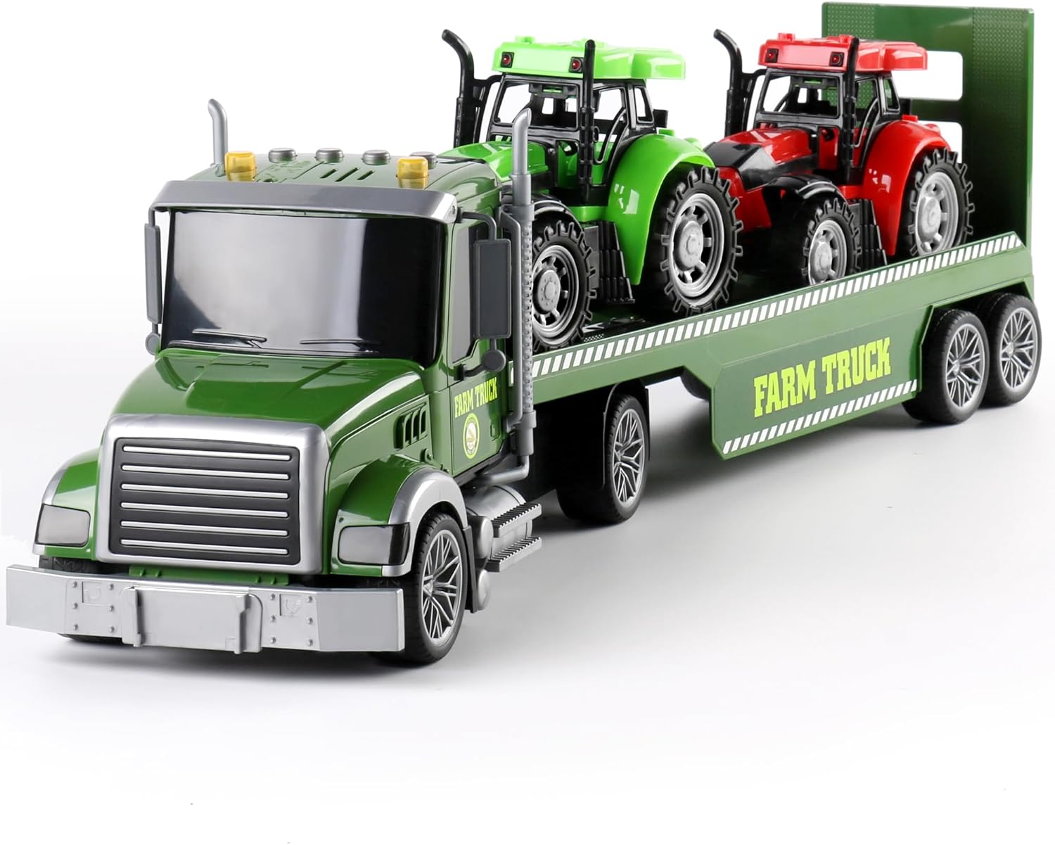 Dwi Dowellin Farm Vehicle Toys Set, 27" Large Friction Powered Semi Truck with 2 Tractors, Toy Cars for Toddlers & Kids 3 4 5 6 Years Old, Boys Girls Gift