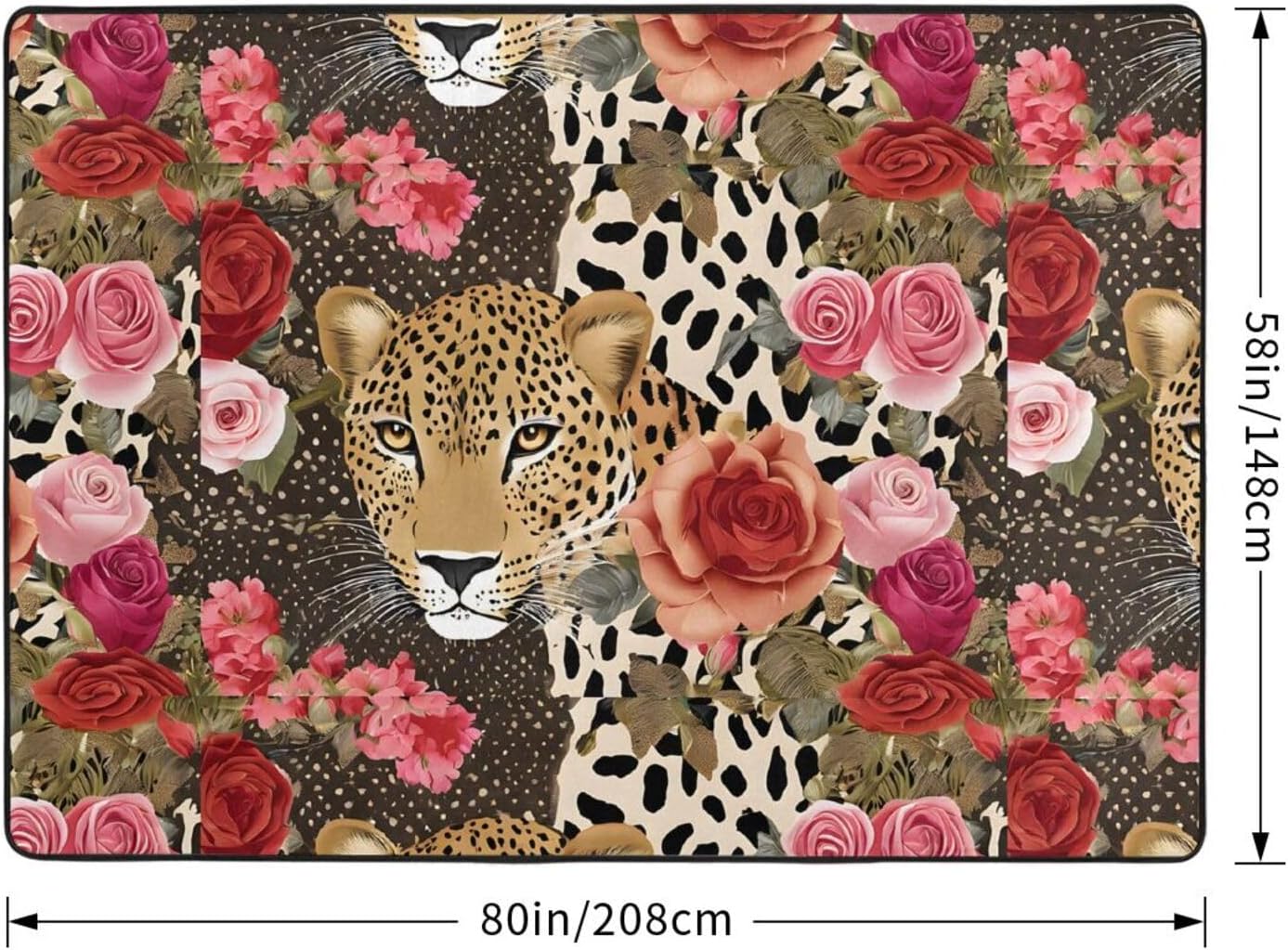 Flannel Non-Slip (Striped Leopard) Rug Pad 80×50in Soft Washable Protective for Hardwood Floors Bedroom Bathroom Living Room