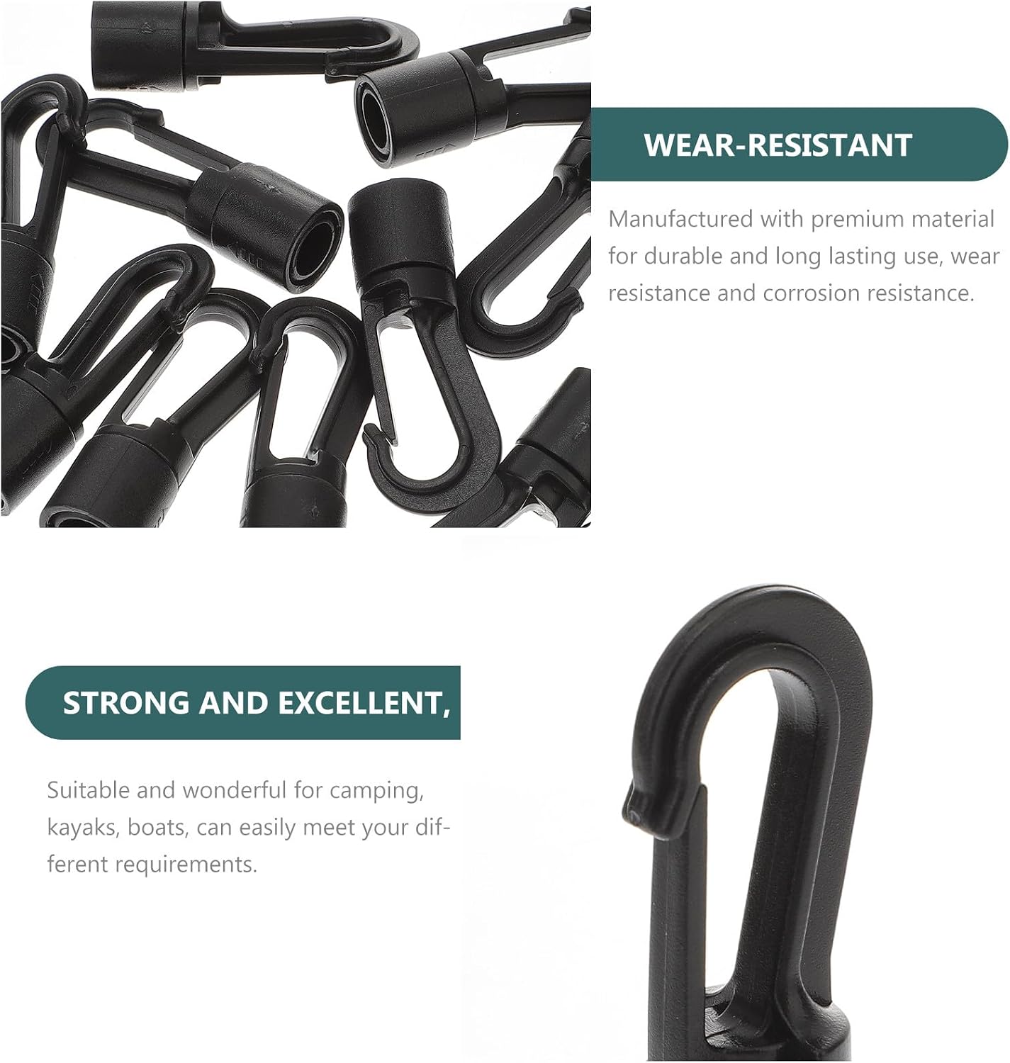 WOONEKY 25pcs Black Plastic Bungee Cord Hooks with Shocks Cord Ends for Securing Tarps and Outdoor Gear in Home Improvement Tools