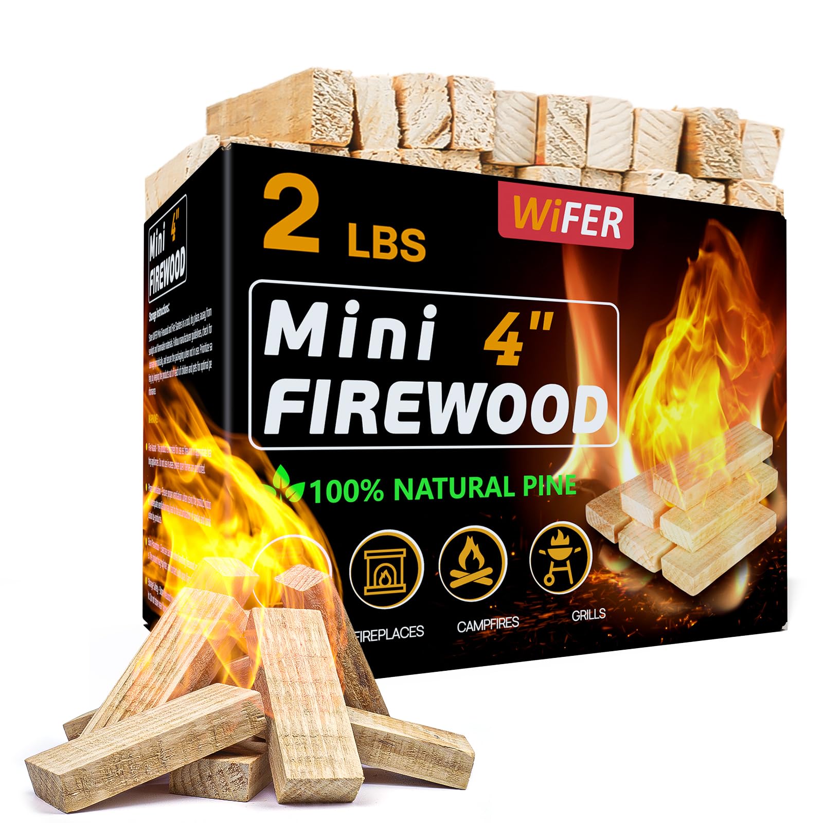 Mini Fire Stick, 4'' Kiln-Dried Pine Great Firewood for Wood Stoves, Tabletop Fire Pit, BBQ Grill, Pizza Oven, Solo Stove Accessories, BBQ Accessories, 2 lb Box