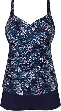 Plus Size Swimwear Floral Tankini Set Ruched Modest Two Piece Skirt Swimsuit for Women