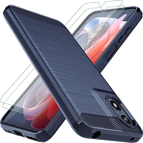 for Moto G Play 2024 Case: with 2pcs Screen Protector Shock-Absorption Flexible TPU Rubber Protective Cover for Motorola Moto G Play 2024(Navy Blue)