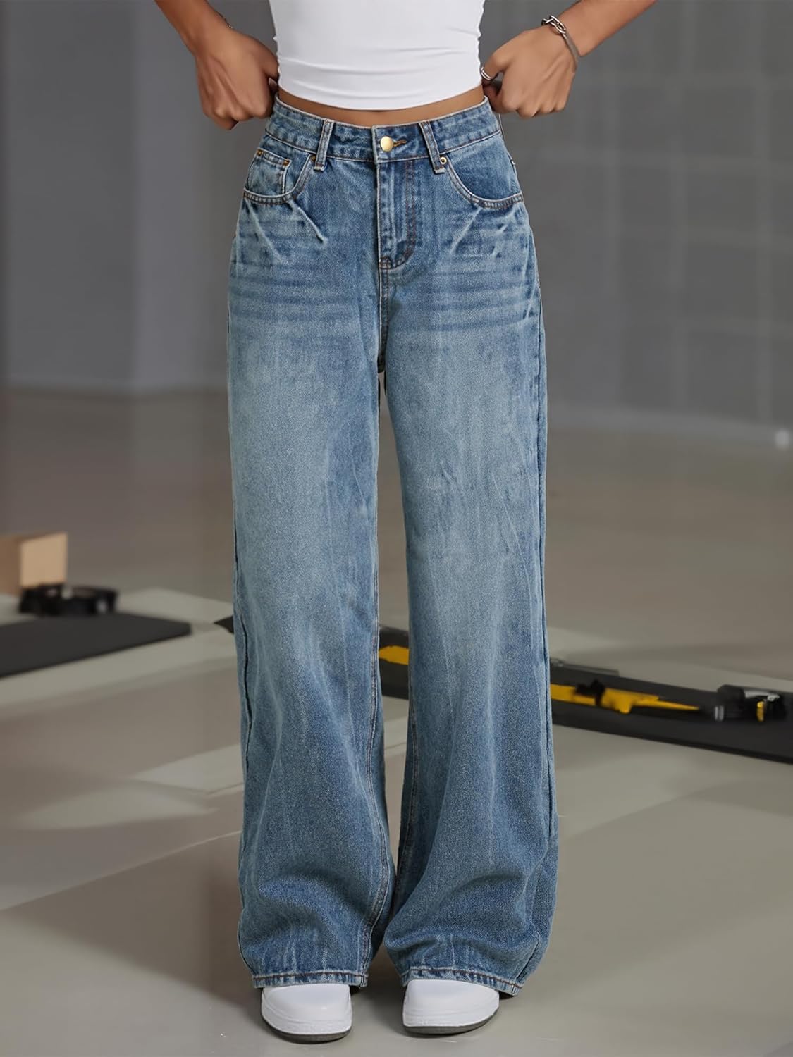 Women Baggy Jeans High Waisted Loose Fit Vintage Oversized Wide Leg Long Denim Pants Trousers - Image 3