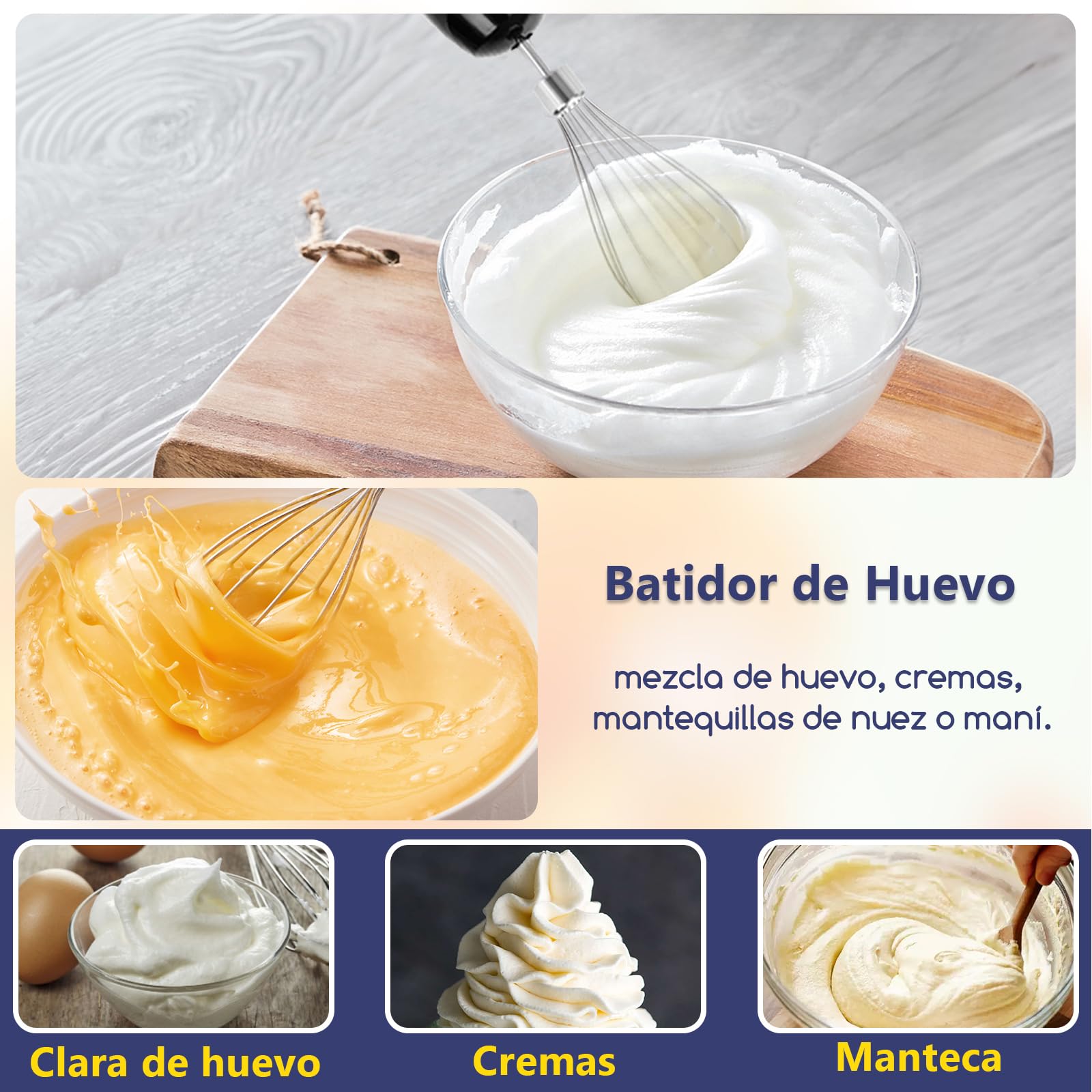 Aigostar Buckle - Batidora Mano, Minipimer 4 en 1, 1000W, 6 Velocidades y ModoTurbo, Batidora de Mano con Vaso Picador de 500ml, Vaso Medidor de 600ml y Batidor de Huevo. Libre de BPA