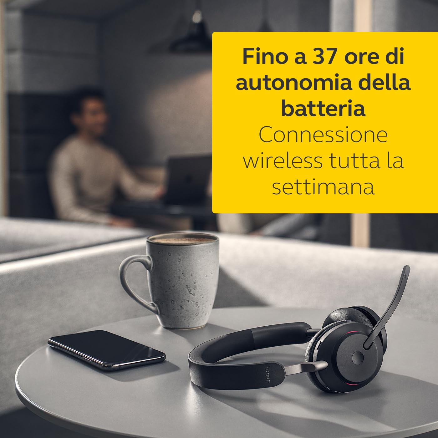 Jabra Evolve2 65 Wireless PC Headset – Noise Cancelling, Ottimizzato per Microsoft Teams, USB-A dongle, Nero, Stereo