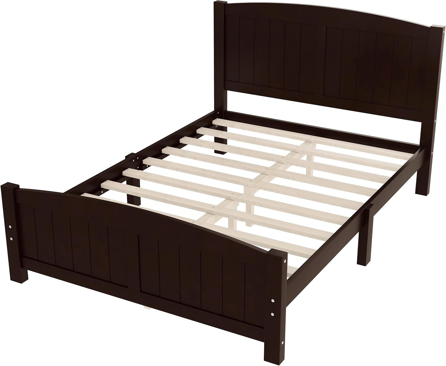 Harper & Bright Designs Full Size Solid Wood Platform Bed with Headboard, Mid Century Modern Bed Frame with Wooden Support Slats, No Box Spring Needed, Espresso