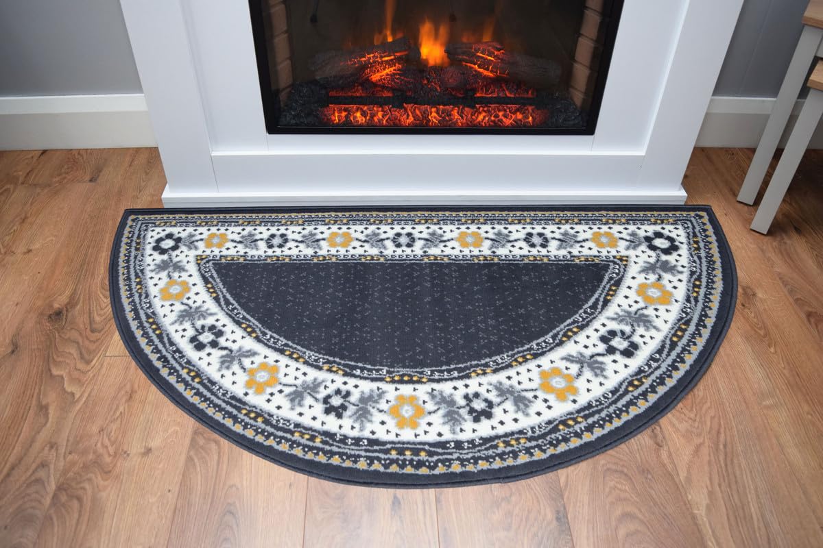SrS Rugs Fireside Rug for Living Room Half Moon Hearthplace Mat Soft Pile (Plain Border Ochre) — image 1