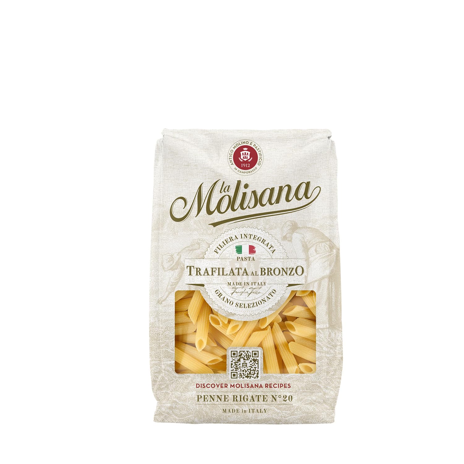 La Molisana Penne Rigate No. 20, Durum Wheat Pasta, Bronze-Drawn – 500g