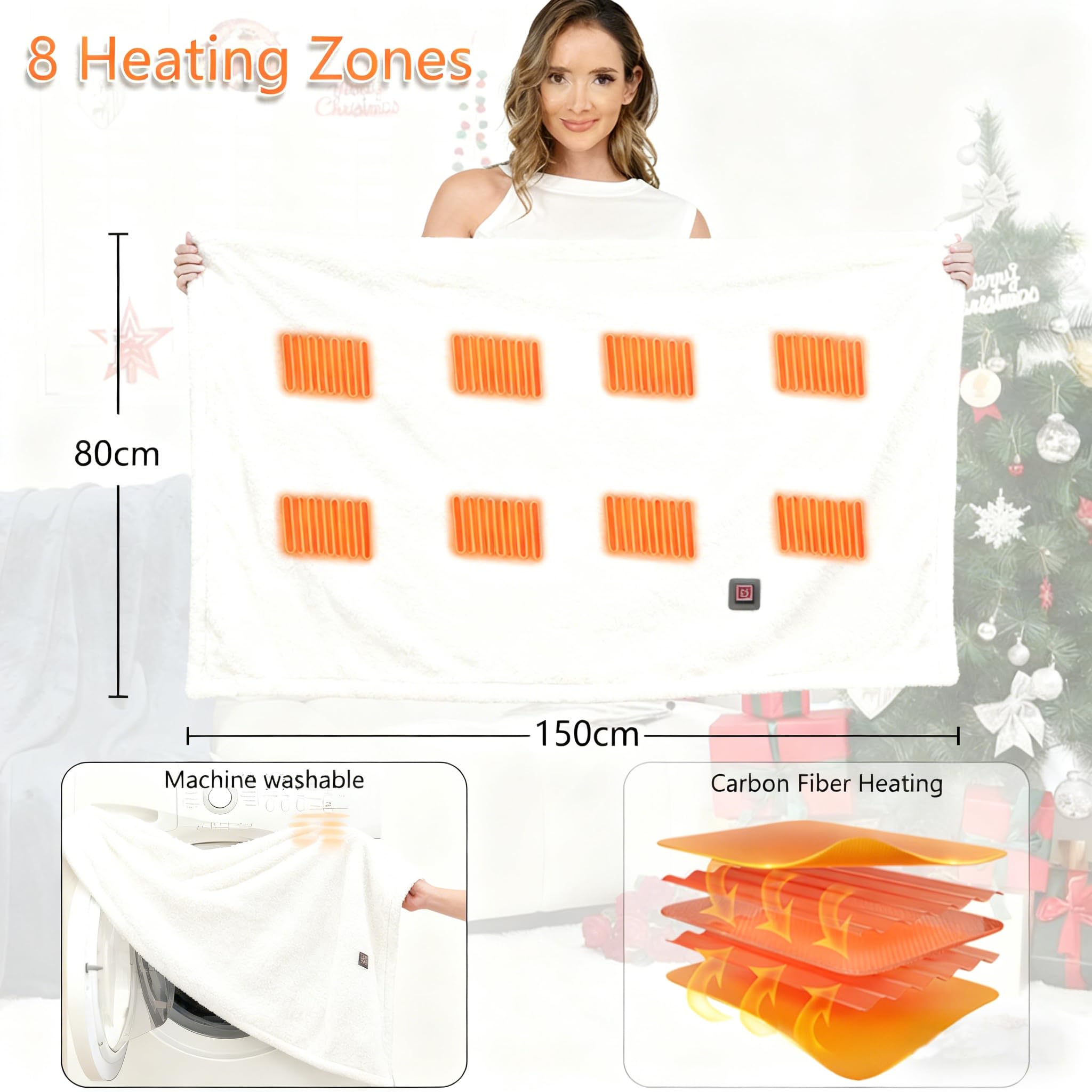 Ahigh Manta eléctrica con batería inalámbrica, manta térmica eléctrica con 3 niveles de temperatura y protección contra sobrecalentamiento, 150 x 80 cm, franela de doble cara, doble grosor, ideal para